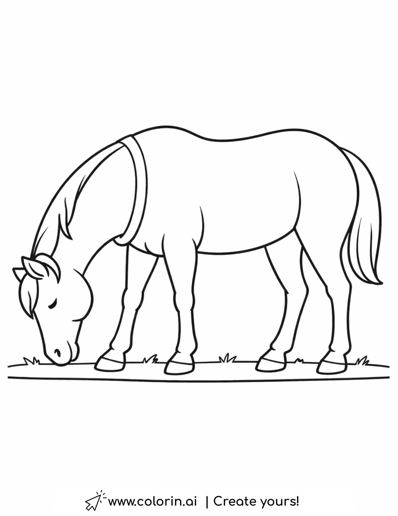 horse grazing on grass coloring page side view peaceful scene coloring pag
