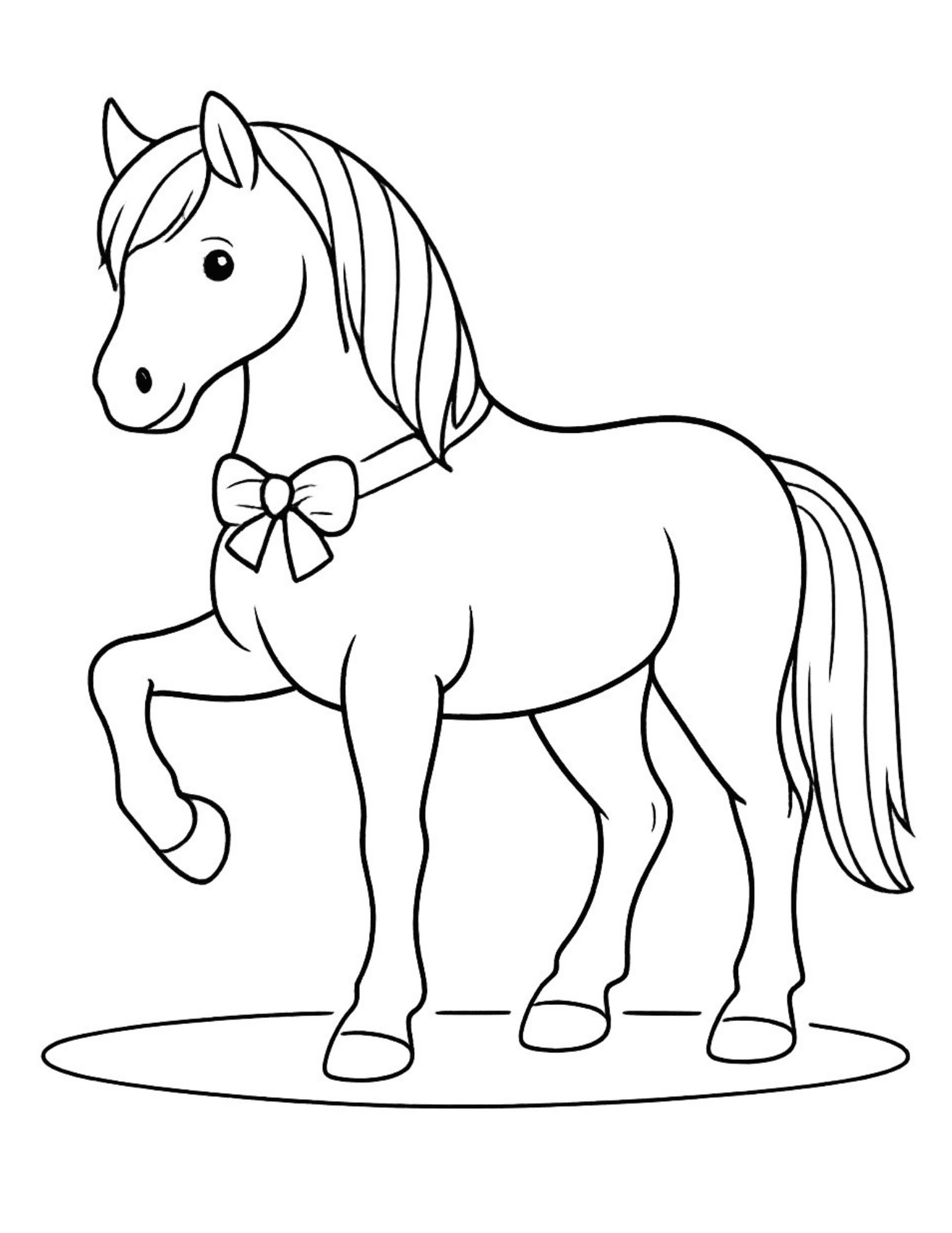 horse with bow tie coloring page standing pose cute illustration coloring page