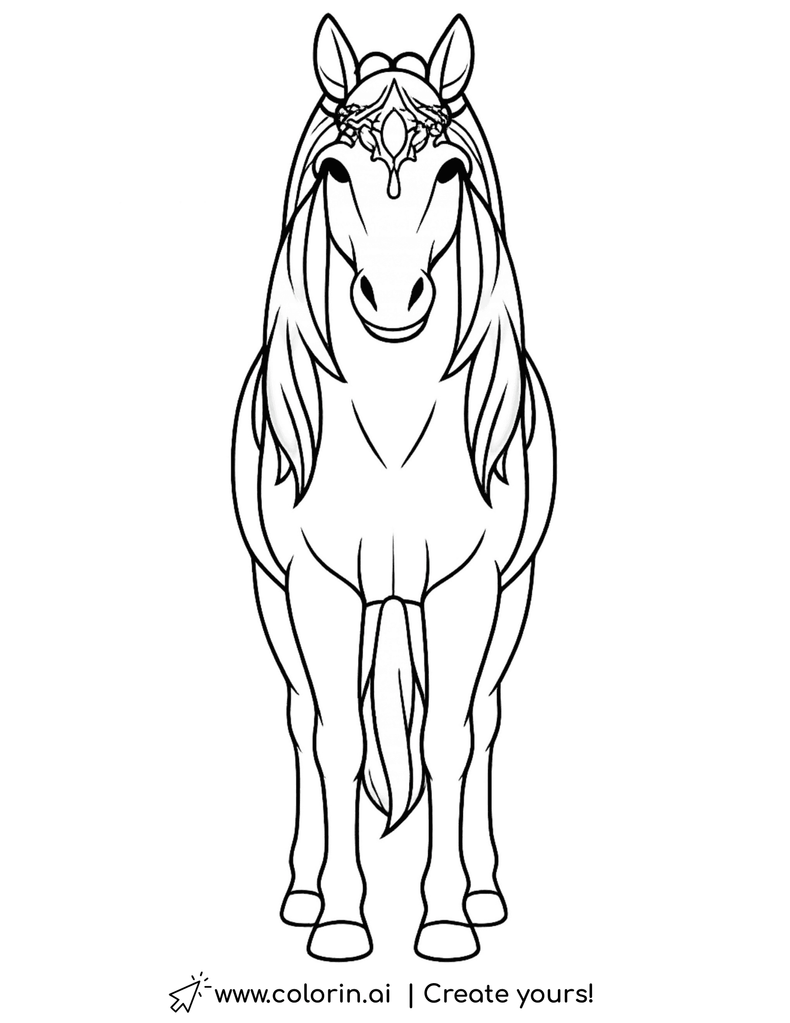 horse with floral headpiece coloring page elegant front view illustration coloring page