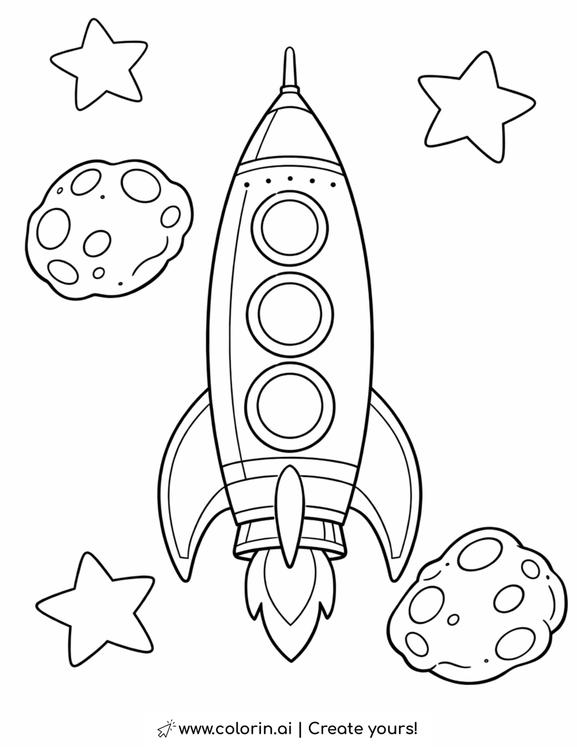 retro rocket in space coloring page