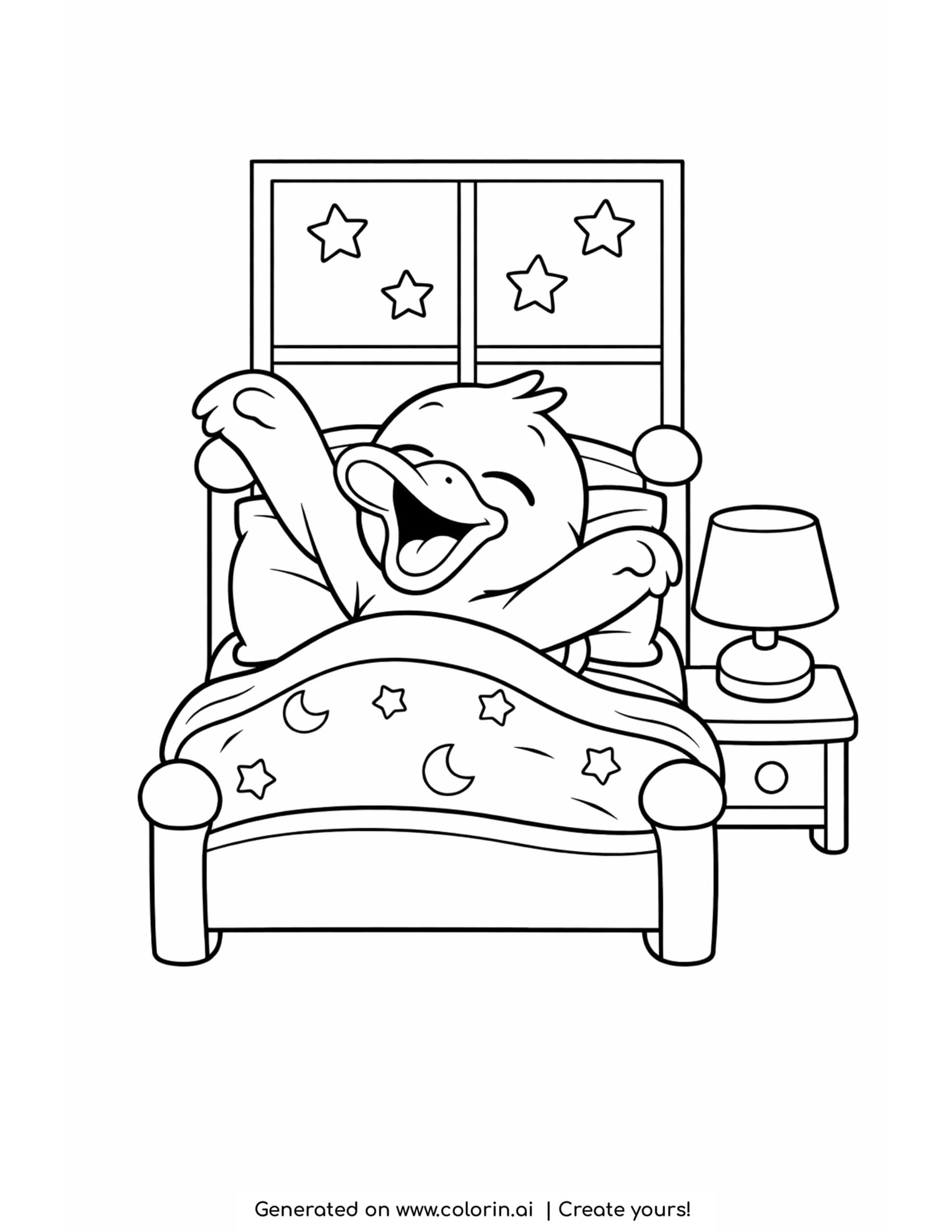 duck inside fishbowl coloring page with fish swimming around