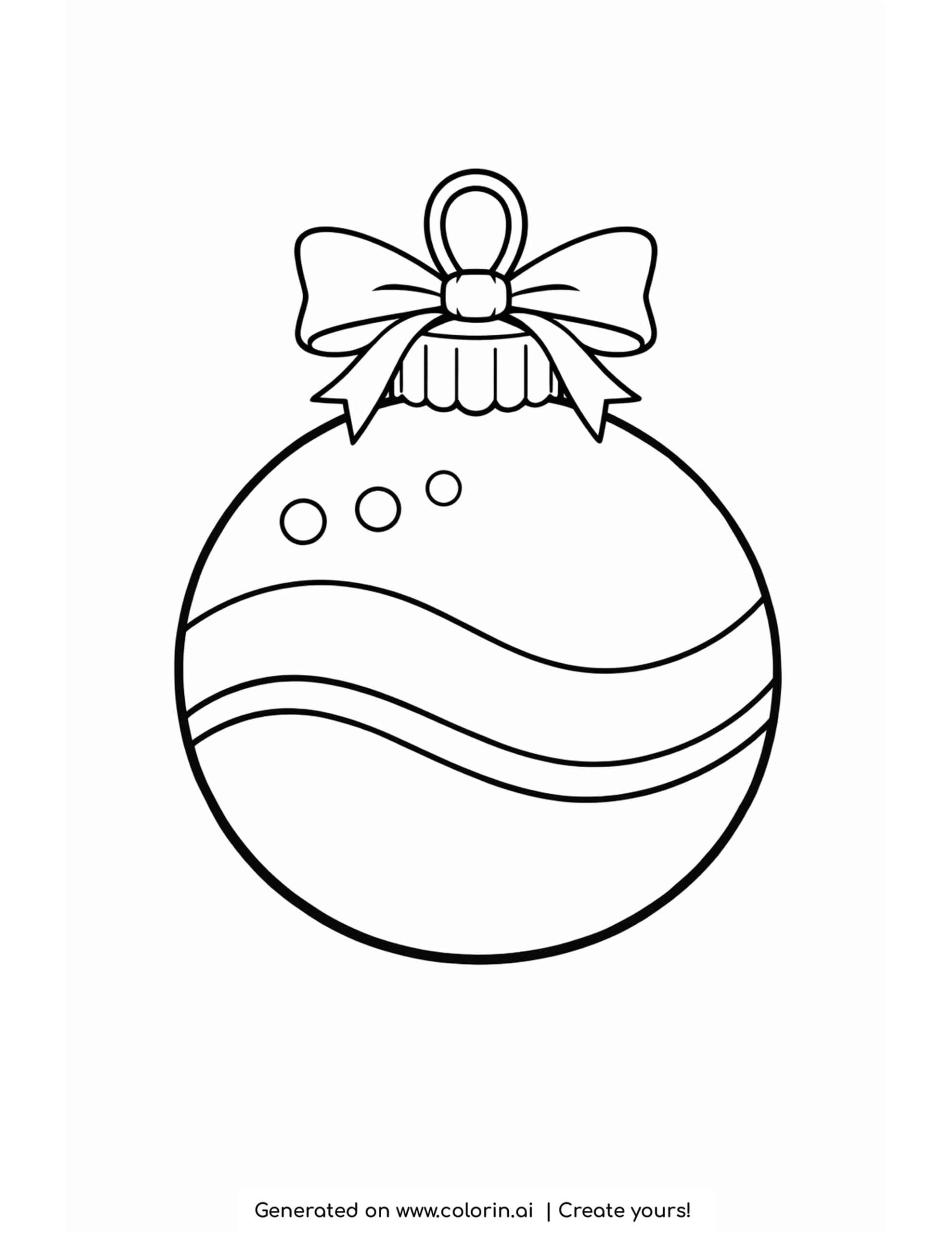 kids christmas coloring pages, a simple round ornament with a bow, dots, and waves