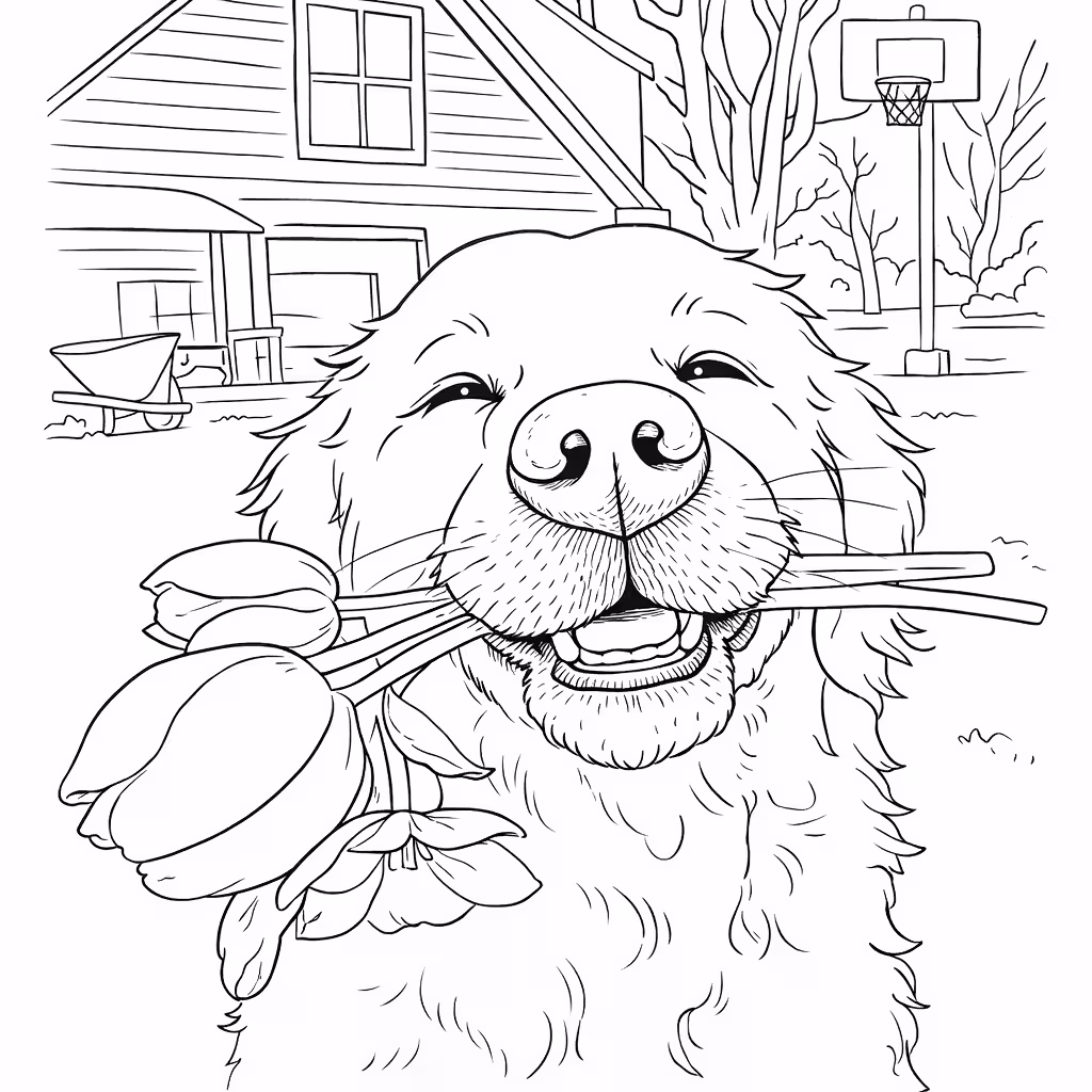 Dog photo converted into a printable coloring page using Colorin AI
