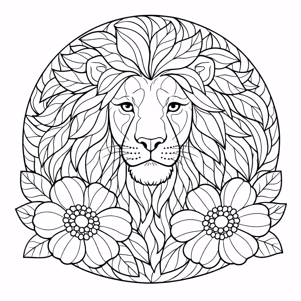 Dibujo para colorear de un león en estilo Detallado, con detalle fino y abundante