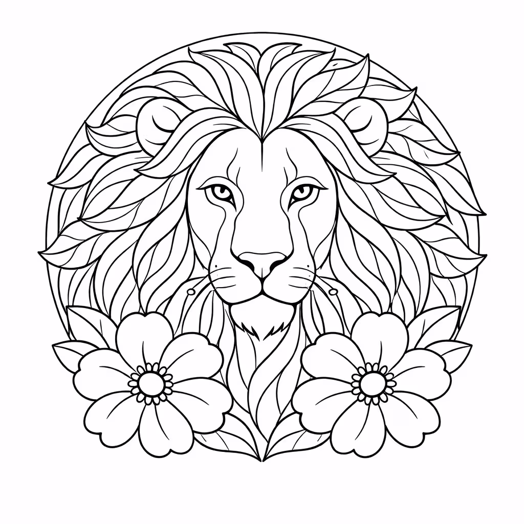 Lion coloring page in Minimalist style, clean simple lines