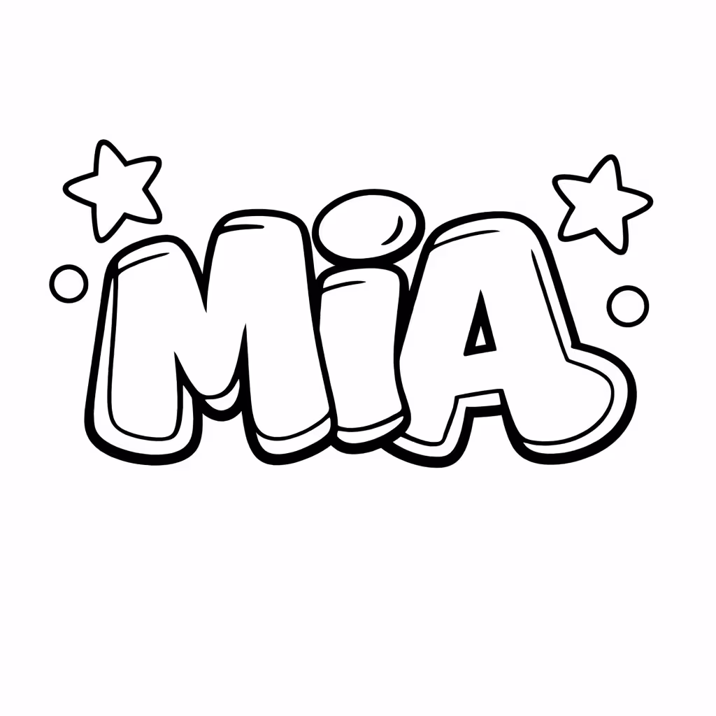 El nombre Mia como dibujo para colorear en letras estilo grafiti