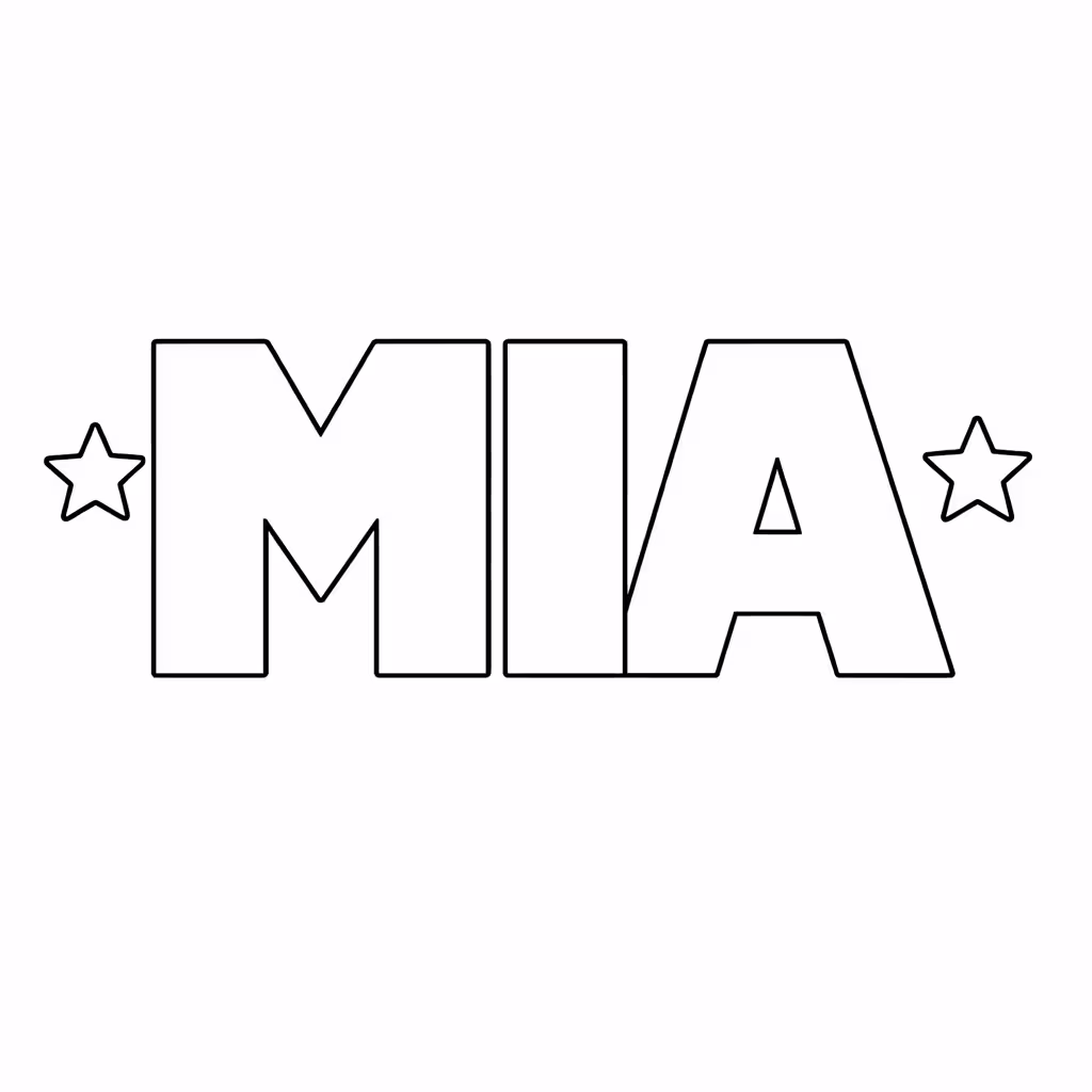 The name Mia as a coloring page in bold block letters