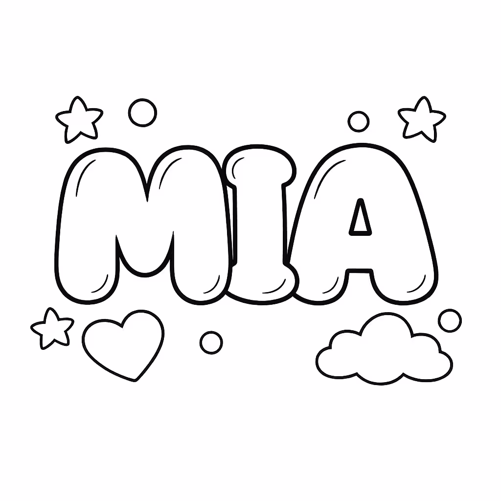 The name Mia as a coloring page in rounded bubble letters