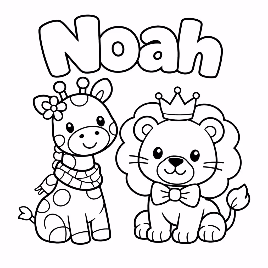 Dibujo del nombre Noah para colorear en trazo listo para imprimir