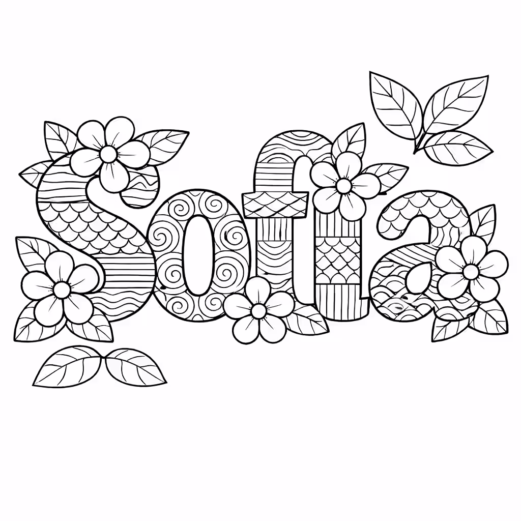 Sofia name coloring page in floral letters to color