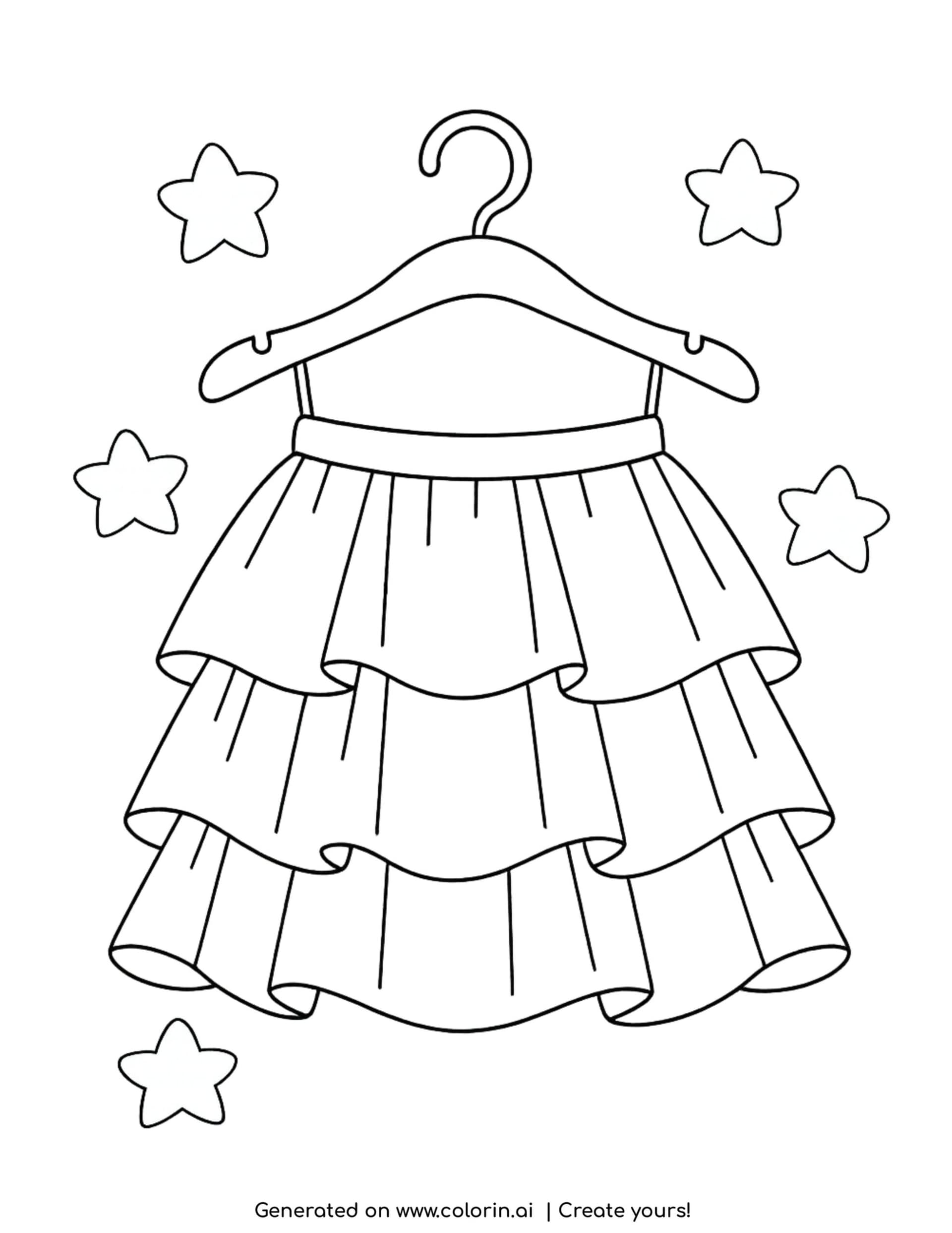 layered tulle skirt on hanger with stars coloring page