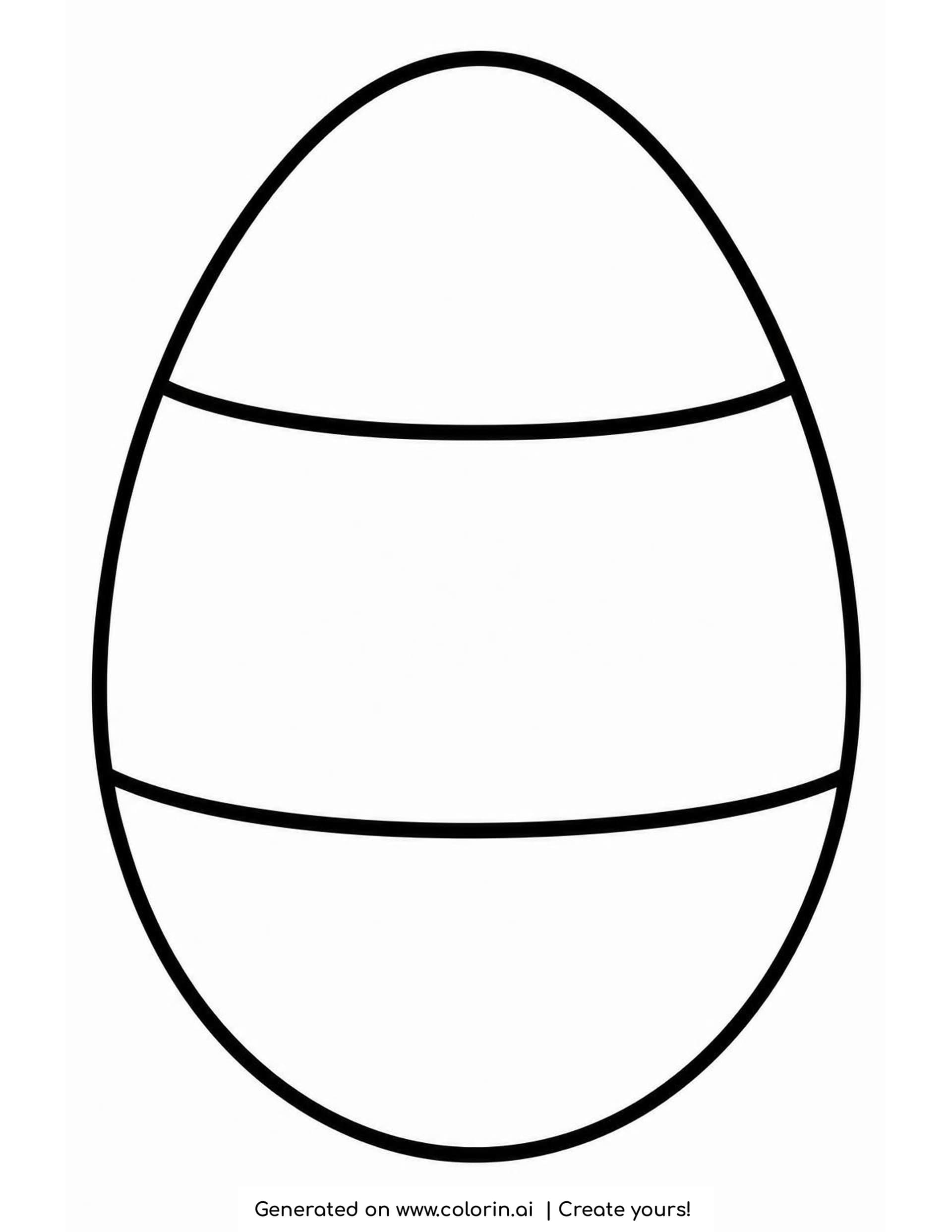 Preschool Easter egg coloring page with one huge egg drawn in thick bold outlines and divided into three wide stripes
