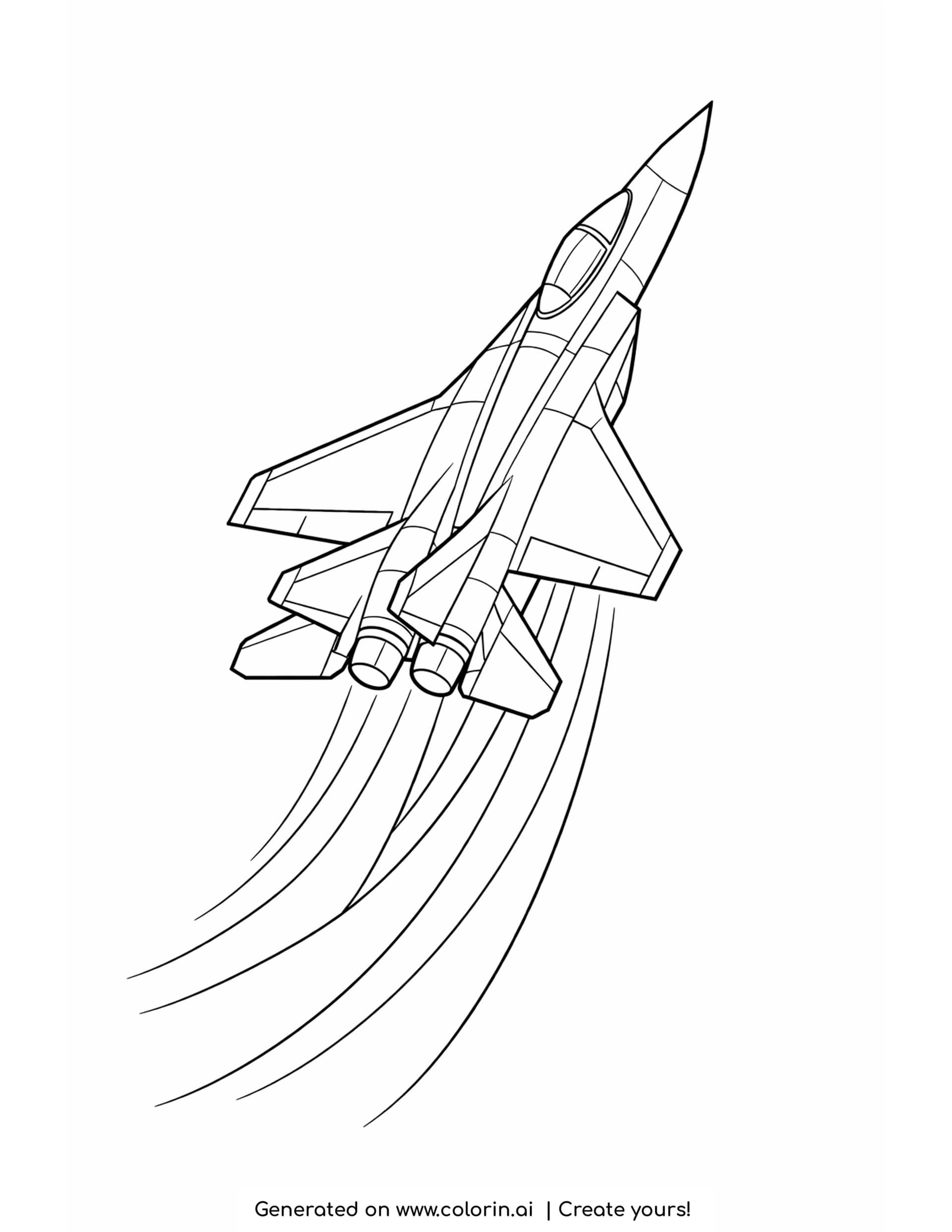 pointed nose jet coloring pages — sharp nosed jet climbing steeply with long speed lines behind it