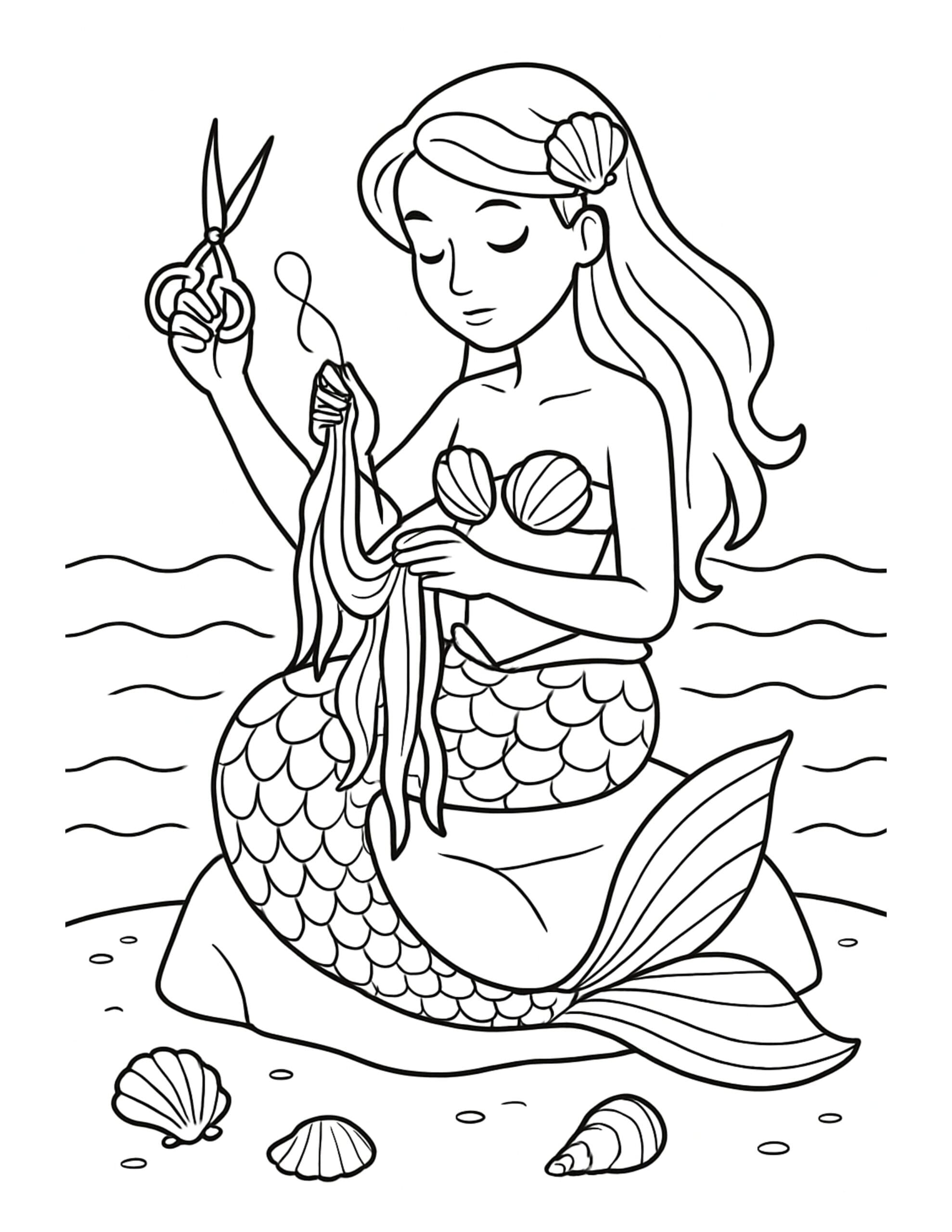 Mermaid Crafting with Seaweed on a Seaside Rock
