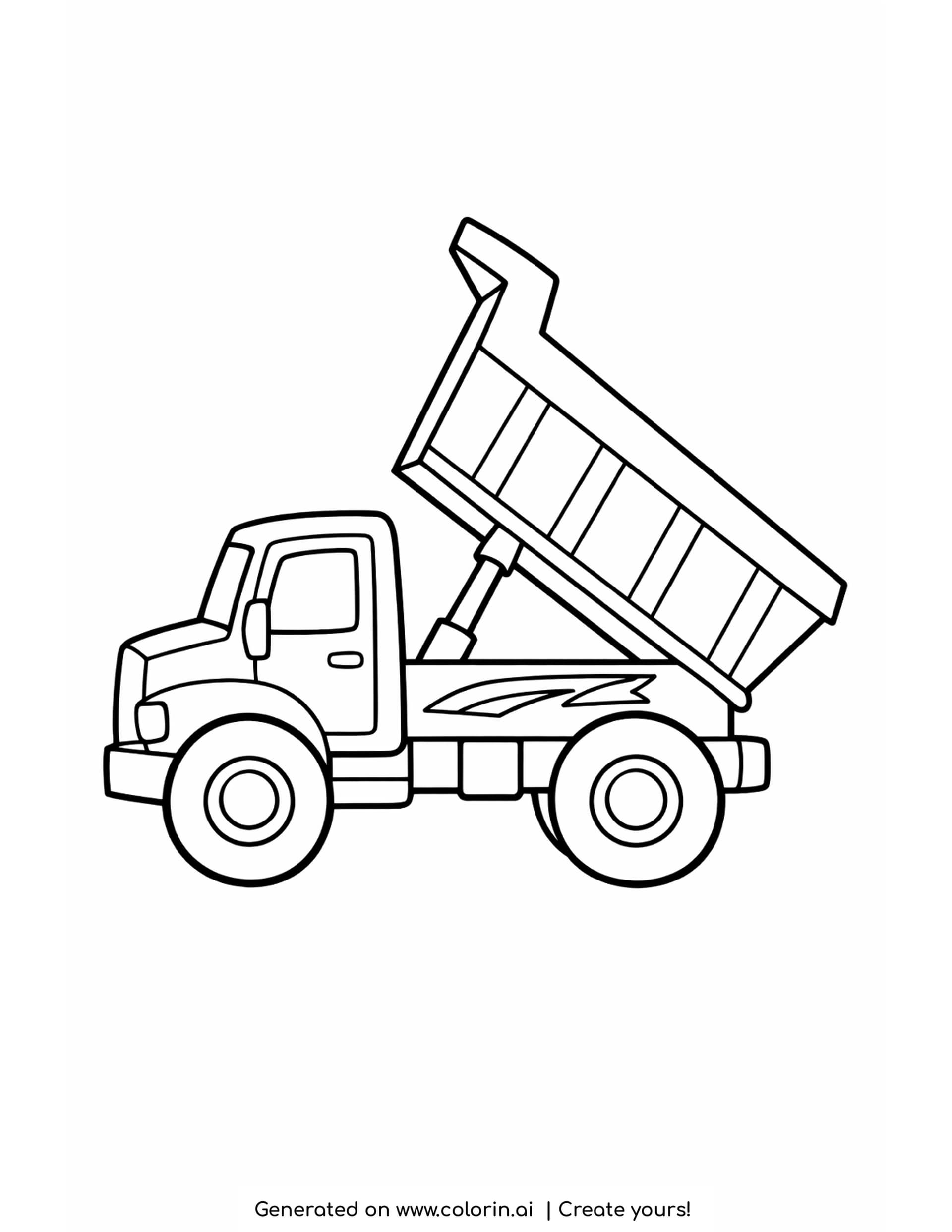 simple dump truck coloring pages: a bold dump truck with its bed raised high on thick outlines