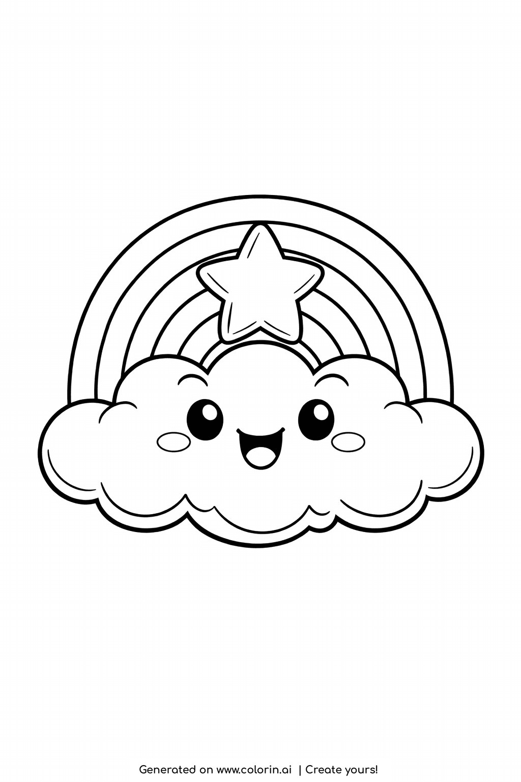 rainbow coloring pages for kids, one bold rainbow arch with a single large star sitting above it