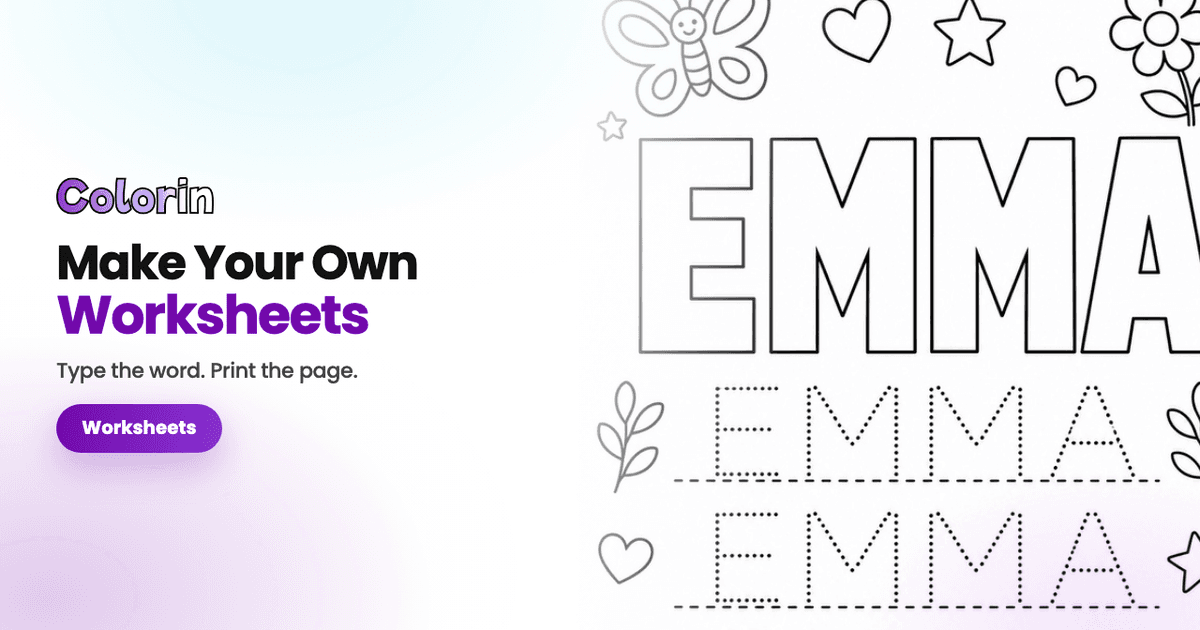 Make Your Own Worksheets, with a name tracing sheet beside the title