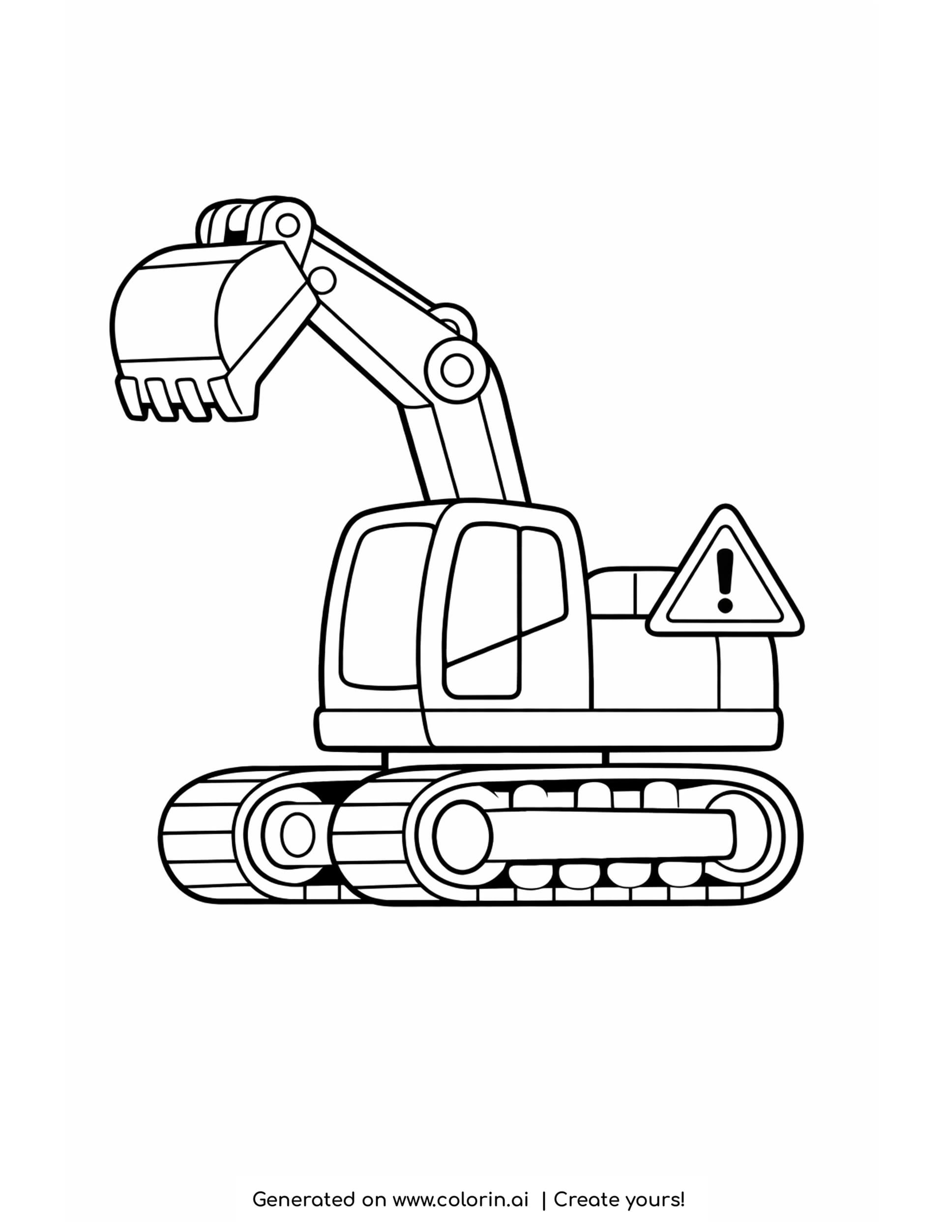 simple excavator coloring pages: a tracked excavator with its toothed bucket raised above the cab