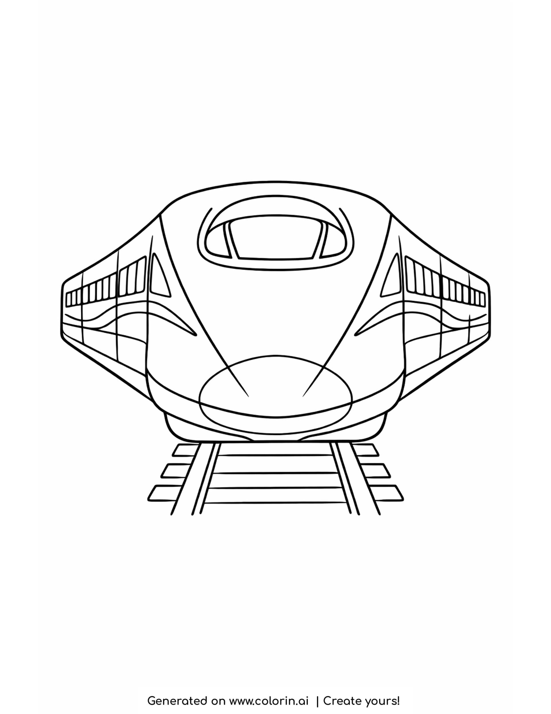 simple bullet train coloring pages: a wide symmetrical bullet train nose head on with a curved windshield and short track