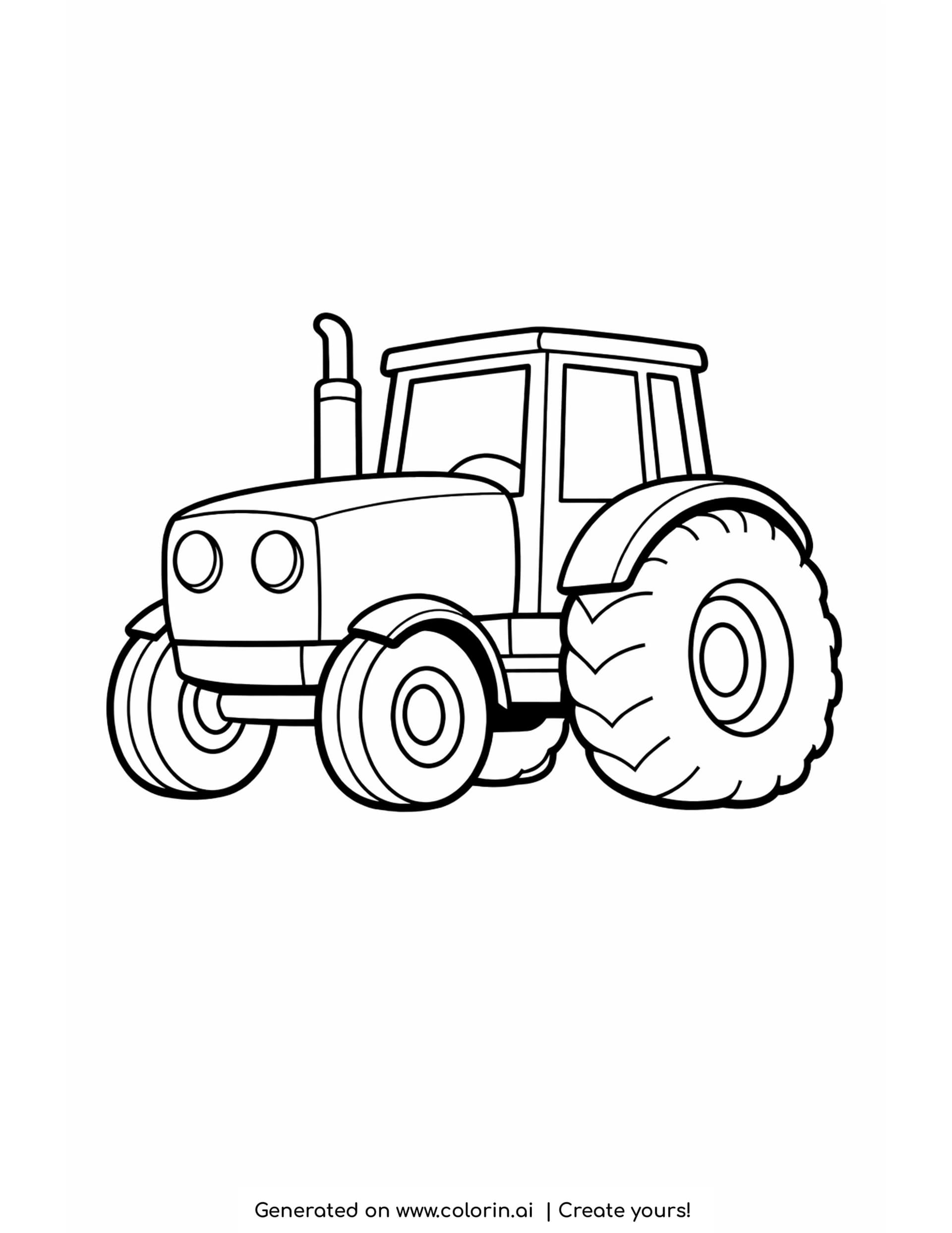 simple tractor coloring pages: a bold tractor with one huge rear wheel and a tall exhaust pipe