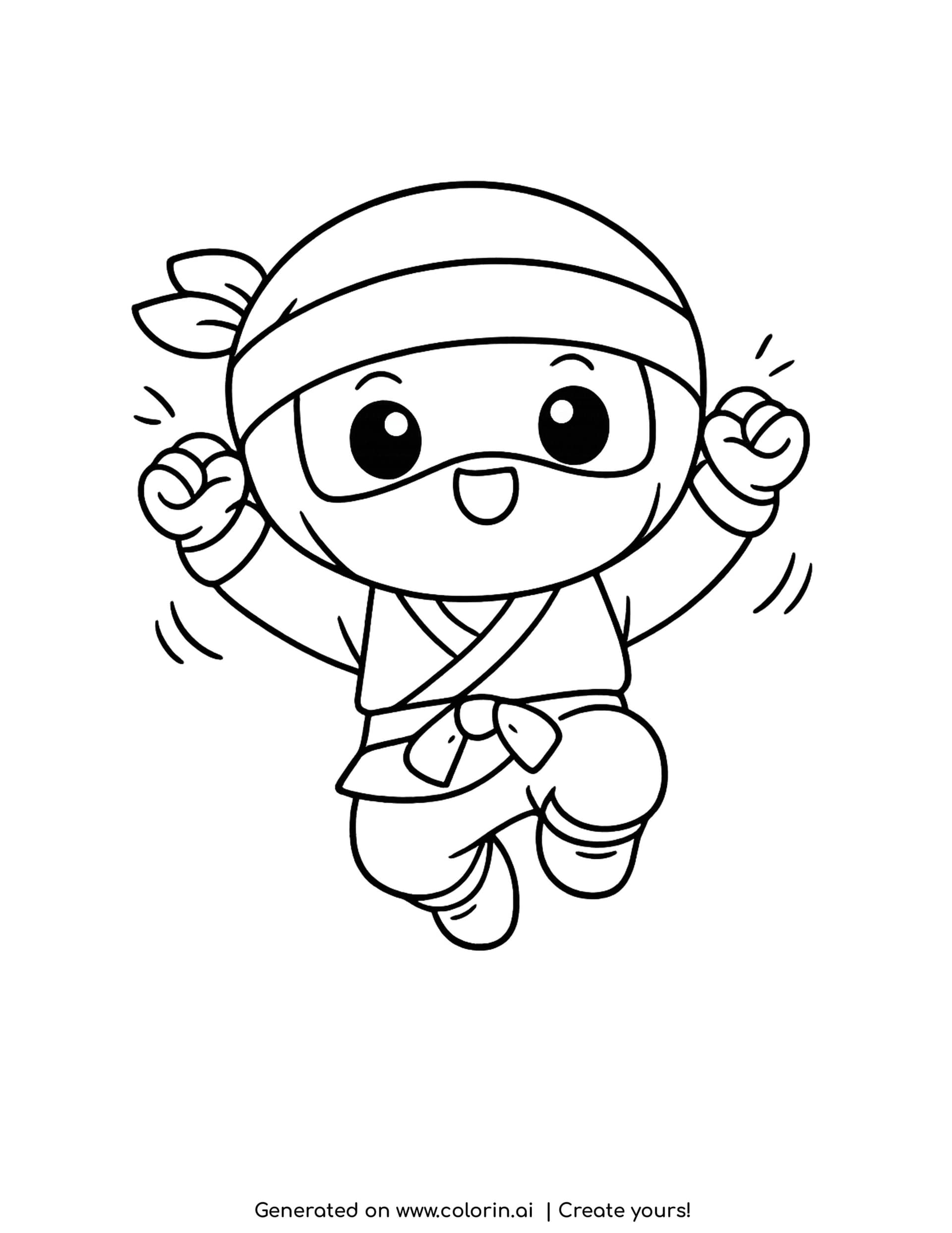 jumping ninja coloring pages - chibi ninja jumping with both fists raised and motion strokes at each side