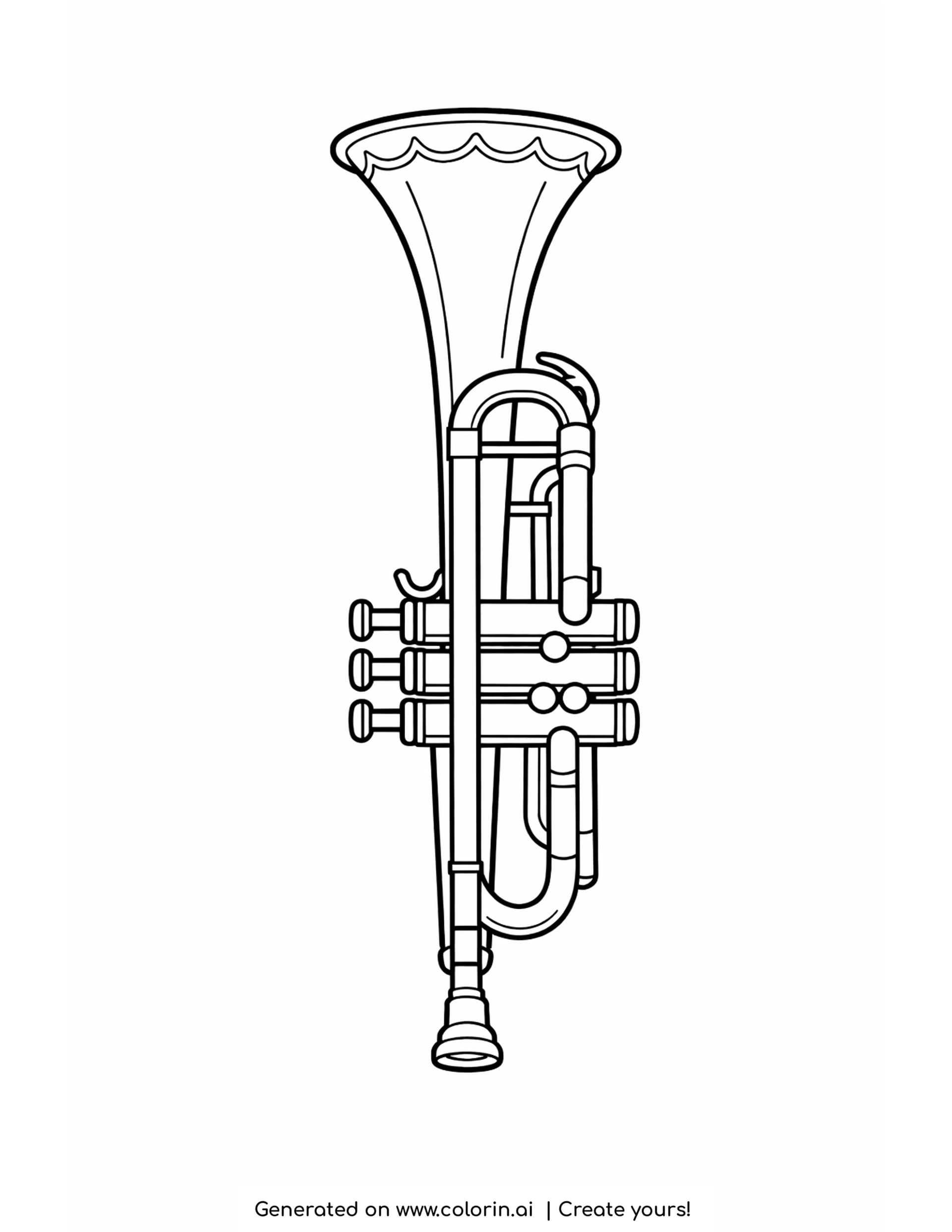 simple trumpet coloring pages - a trumpet standing on end with a wide flared bell and three valves