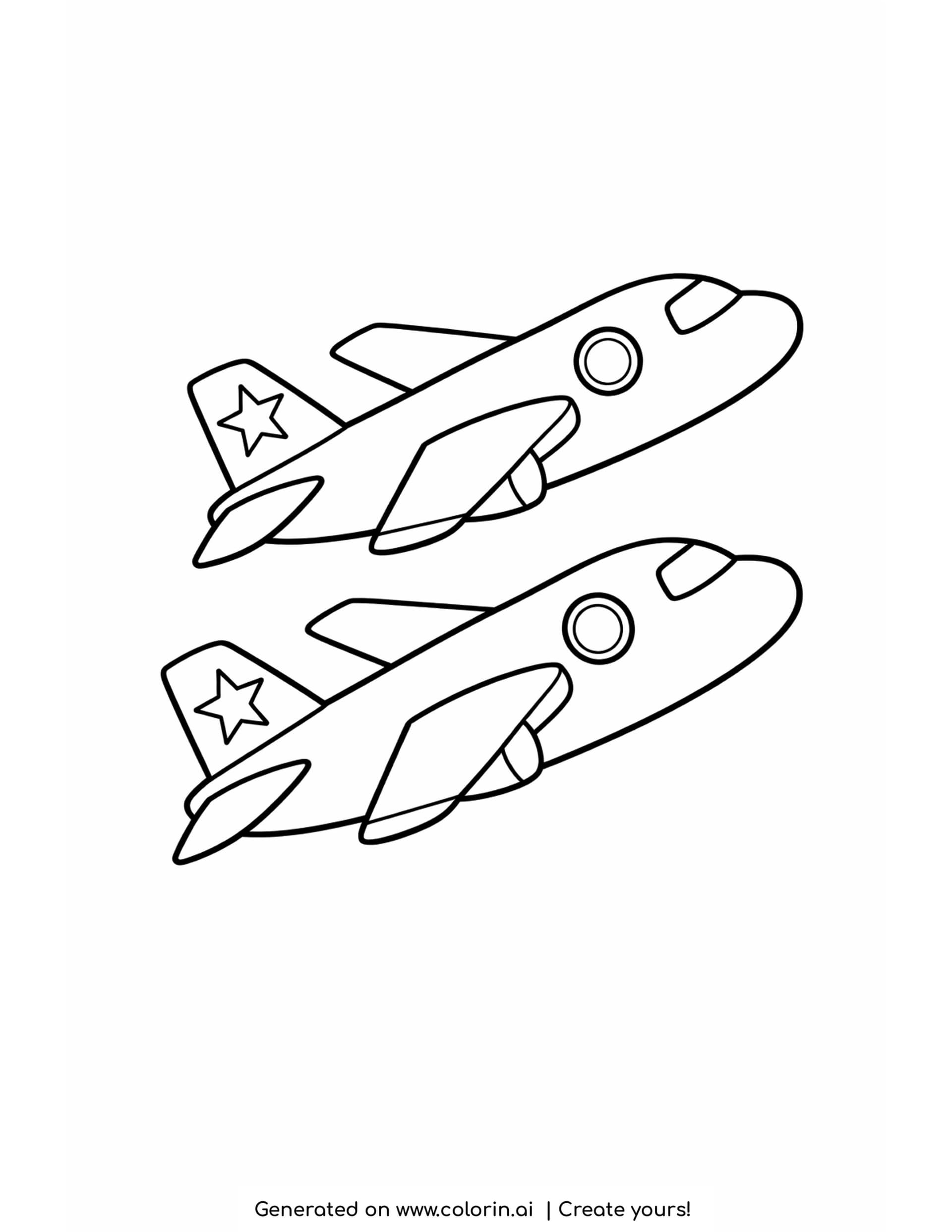 two planes side by side coloring pages — two identical bold airplanes stacked one above the other