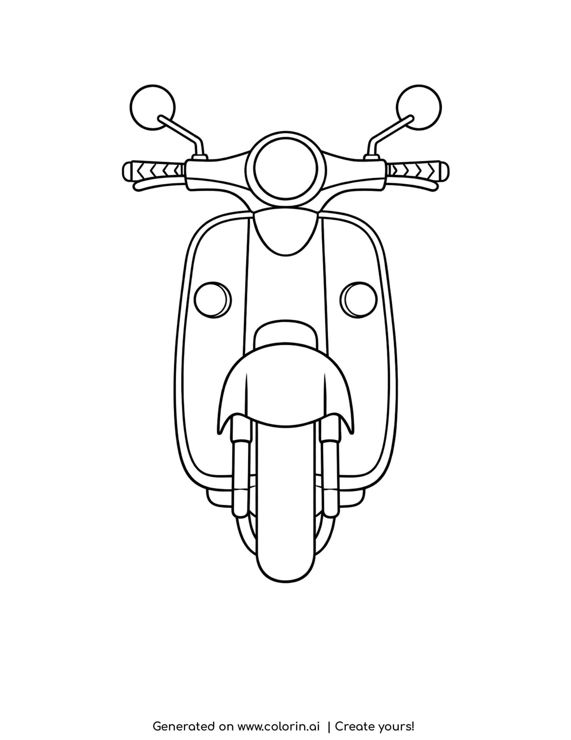 simple scooter coloring pages - one bold simple scooter seen from the front with round mirrors and a headlight