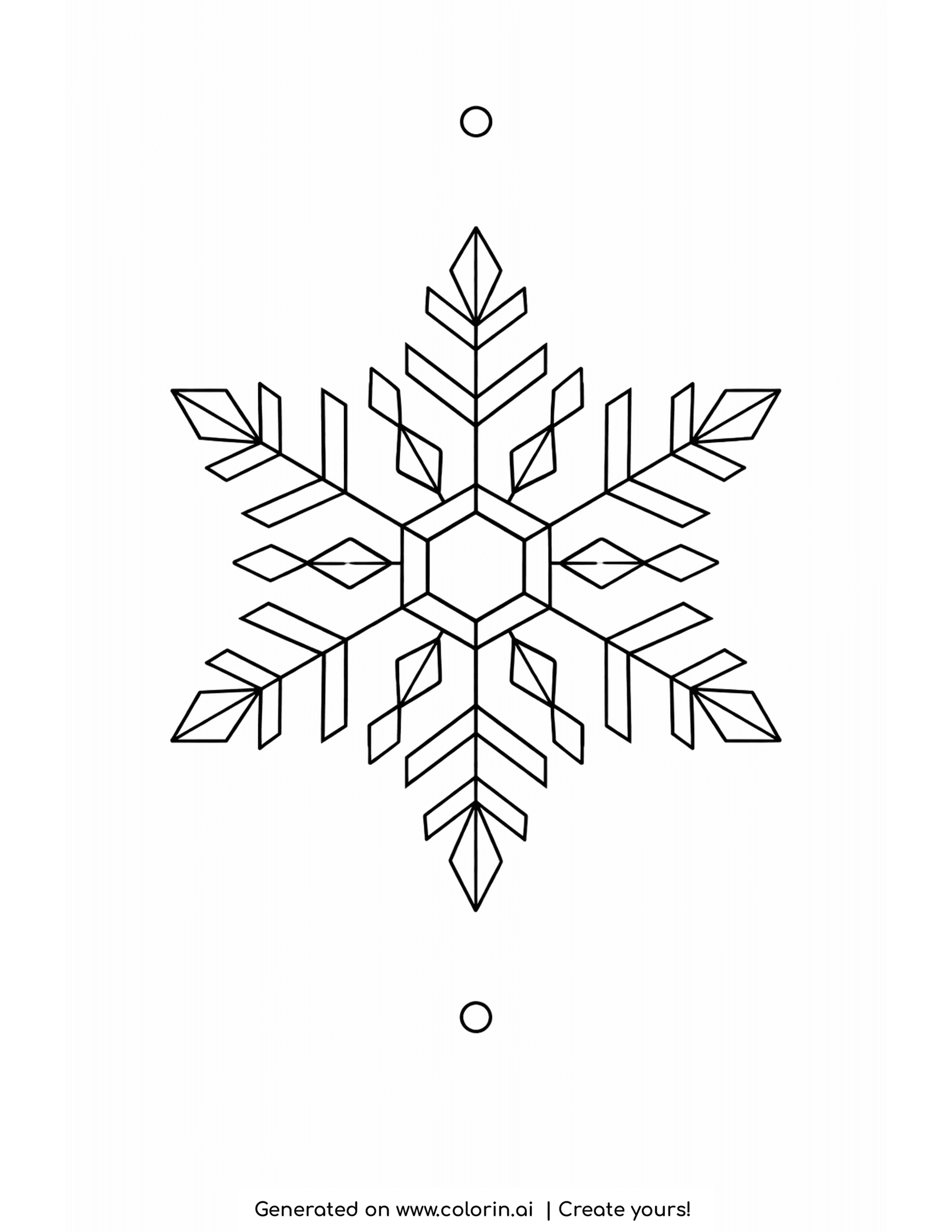 snowflake coloring pages, a clean geometric snowflake with a hexagonal center