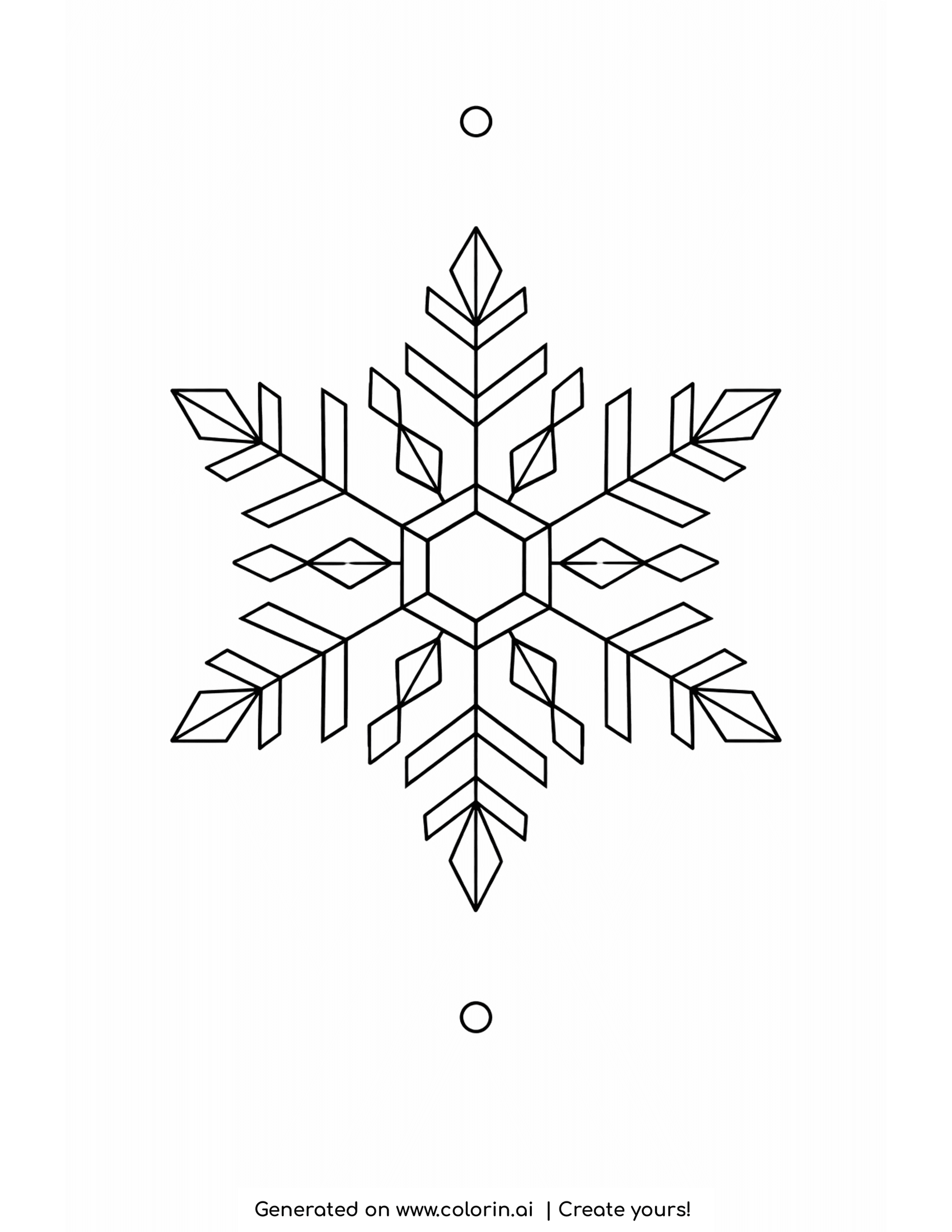 snowflake coloring pages, a clean geometric snowflake with a hexagonal center
