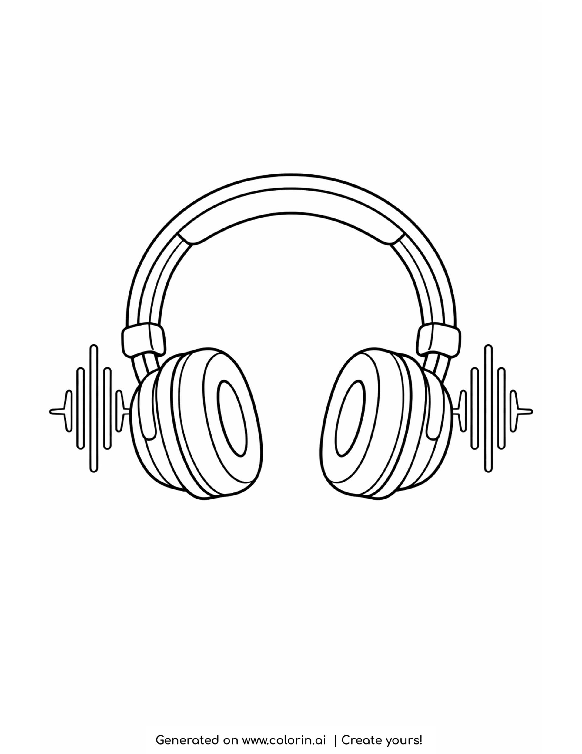 simple headphones coloring pages - a front on pair with nested ear cups and rows of sound wave bars at each side
