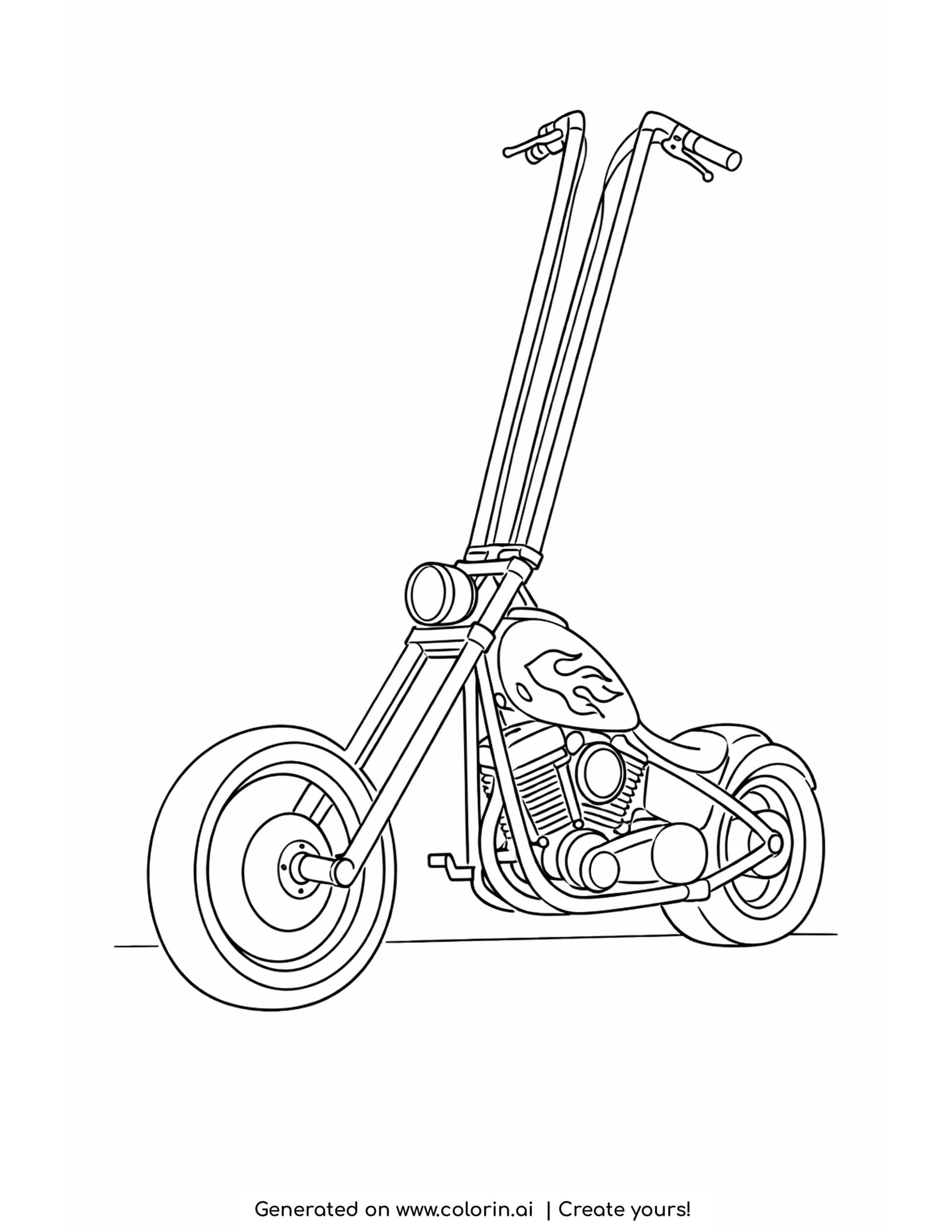 simple chopper coloring pages - one bold simple chopper with tall front forks reaching up the page