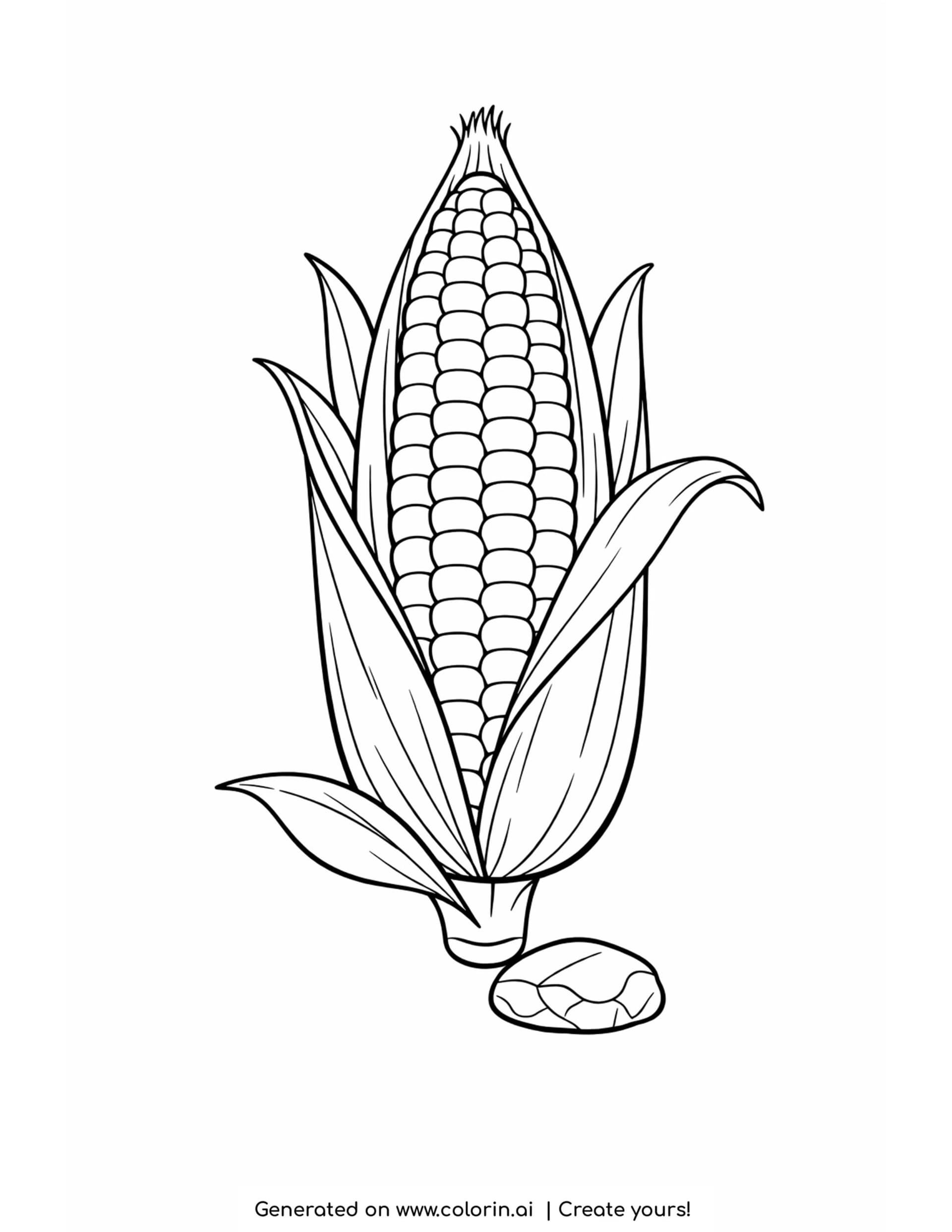 thanksgiving food coloring pages, a single ear of corn with the husk peeled back showing rows of kernels