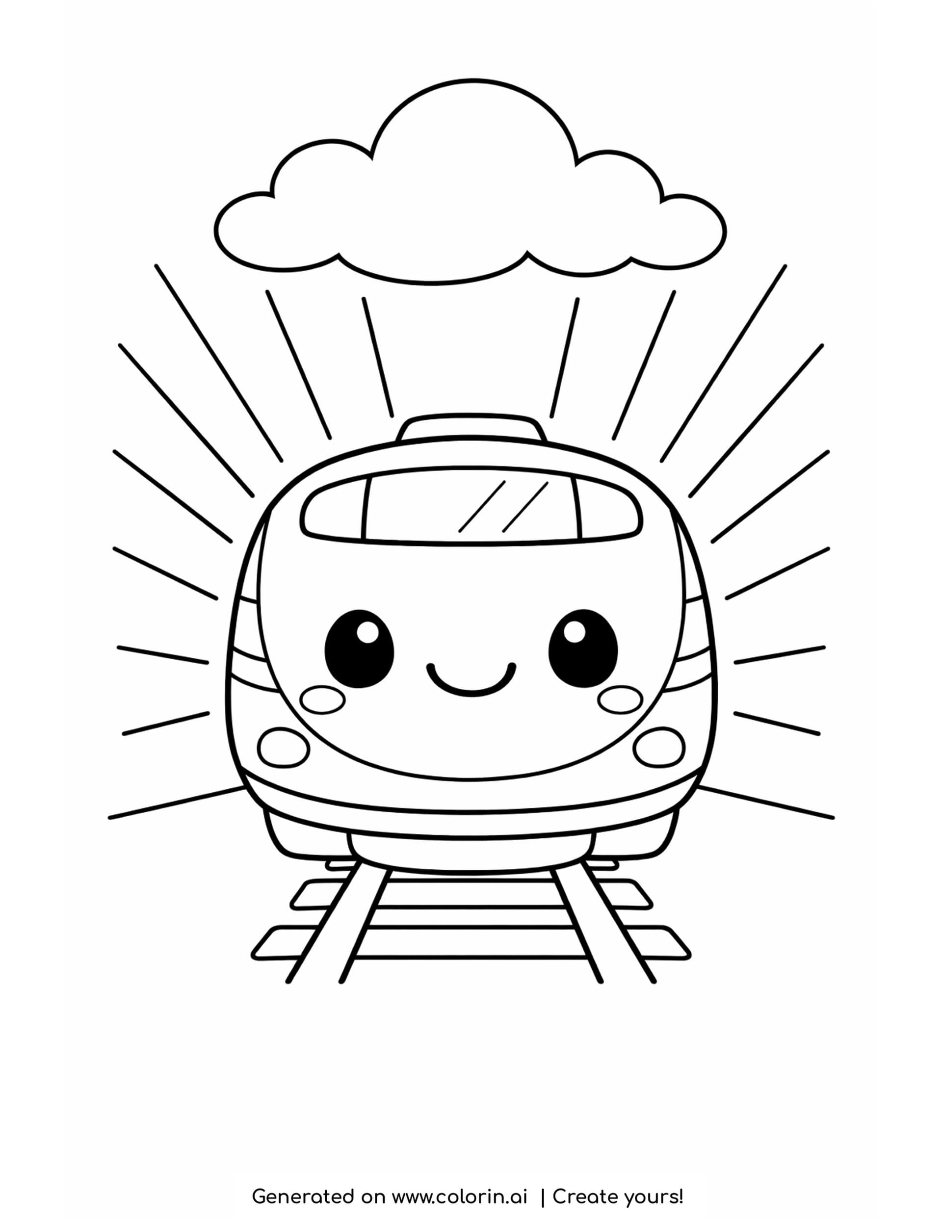 baby bullet train coloring pages: a smiling rounded bullet train head on with speed lines fanning behind