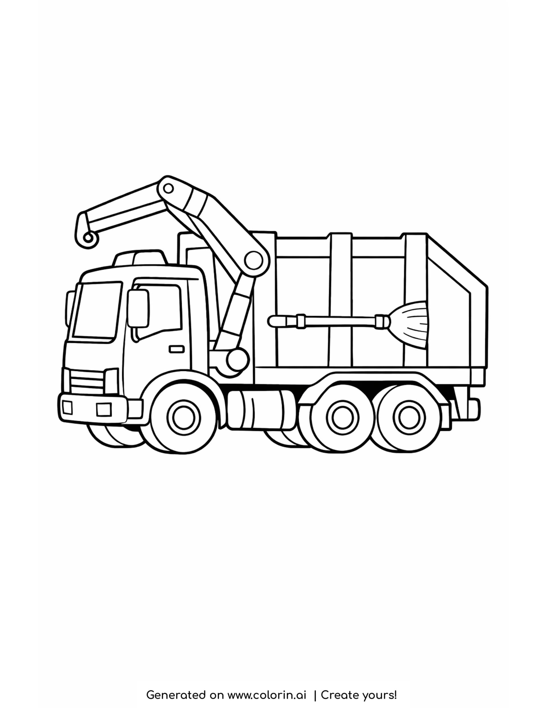 simple garbage truck coloring pages: a bold garbage truck with a folded lifting arm above the cab