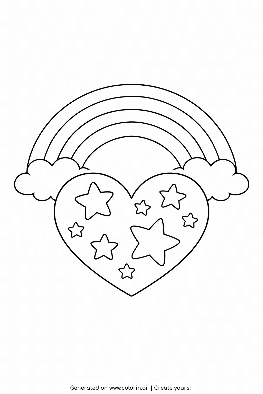 rainbow coloring pages for kids, one bold rainbow arch with a single large heart underneath it