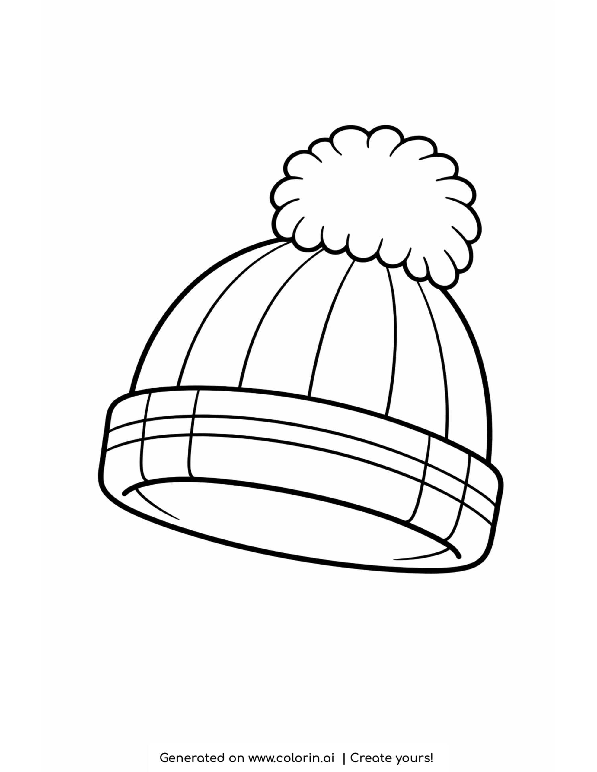 winter hat coloring pages, a knit beanie with a ribbed band and a pom-pom