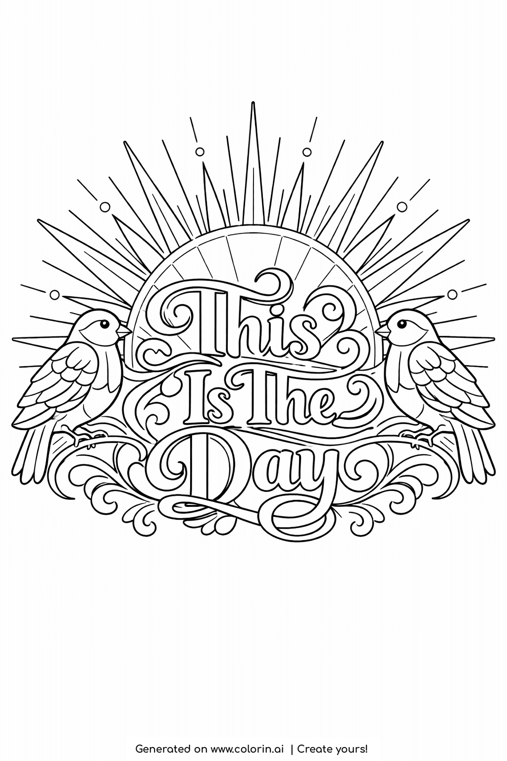 printable bible verse coloring pages, This Is the Day lettering with a sunburst and two little birds