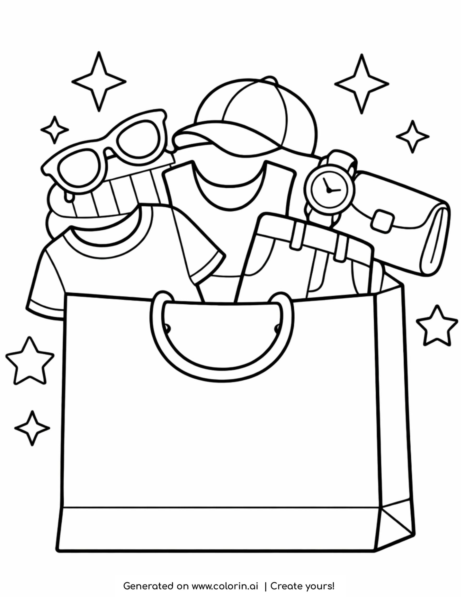 shopping bag with clothes and accessories coloring p