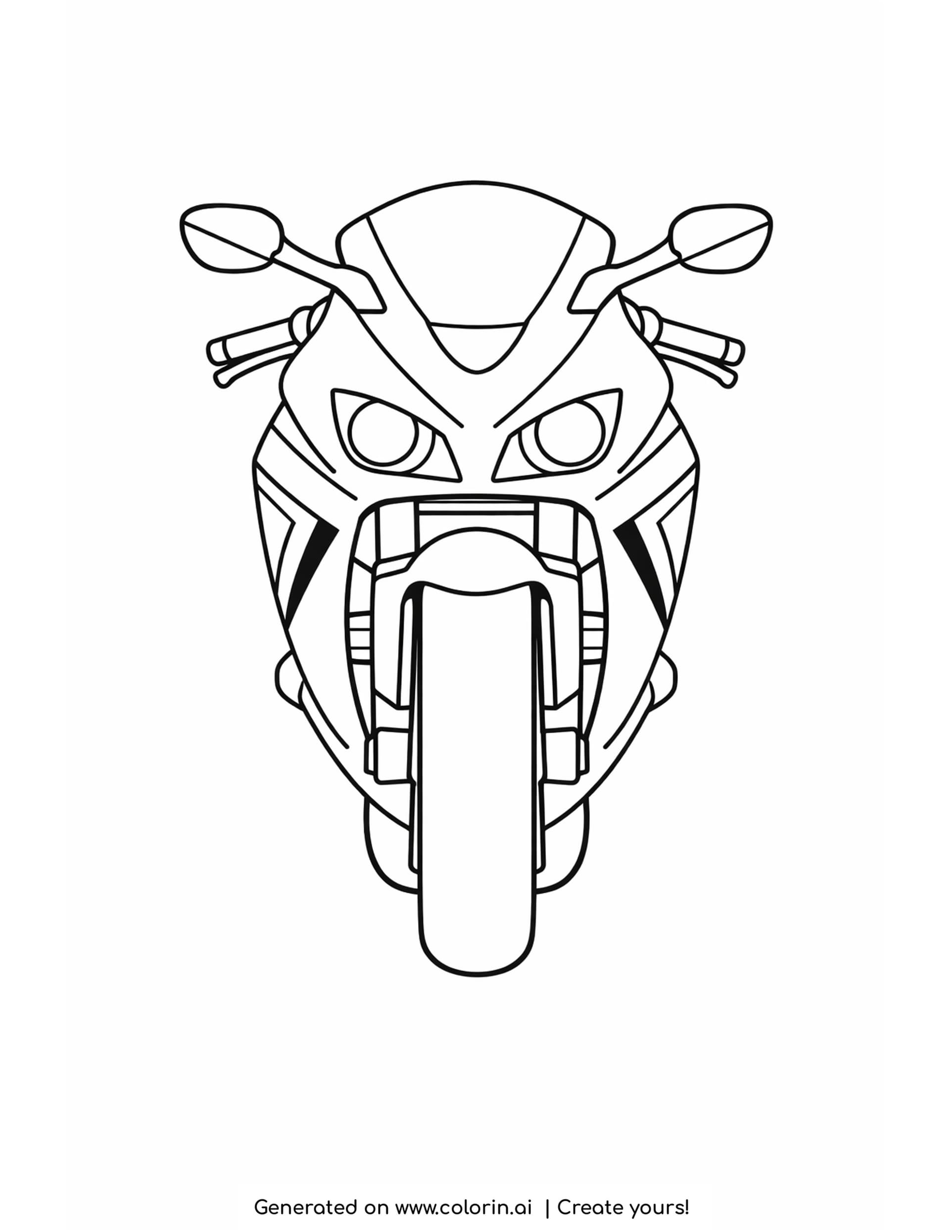 simple sport bike coloring pages - one bold simple sport bike with a low fairing seen from the front