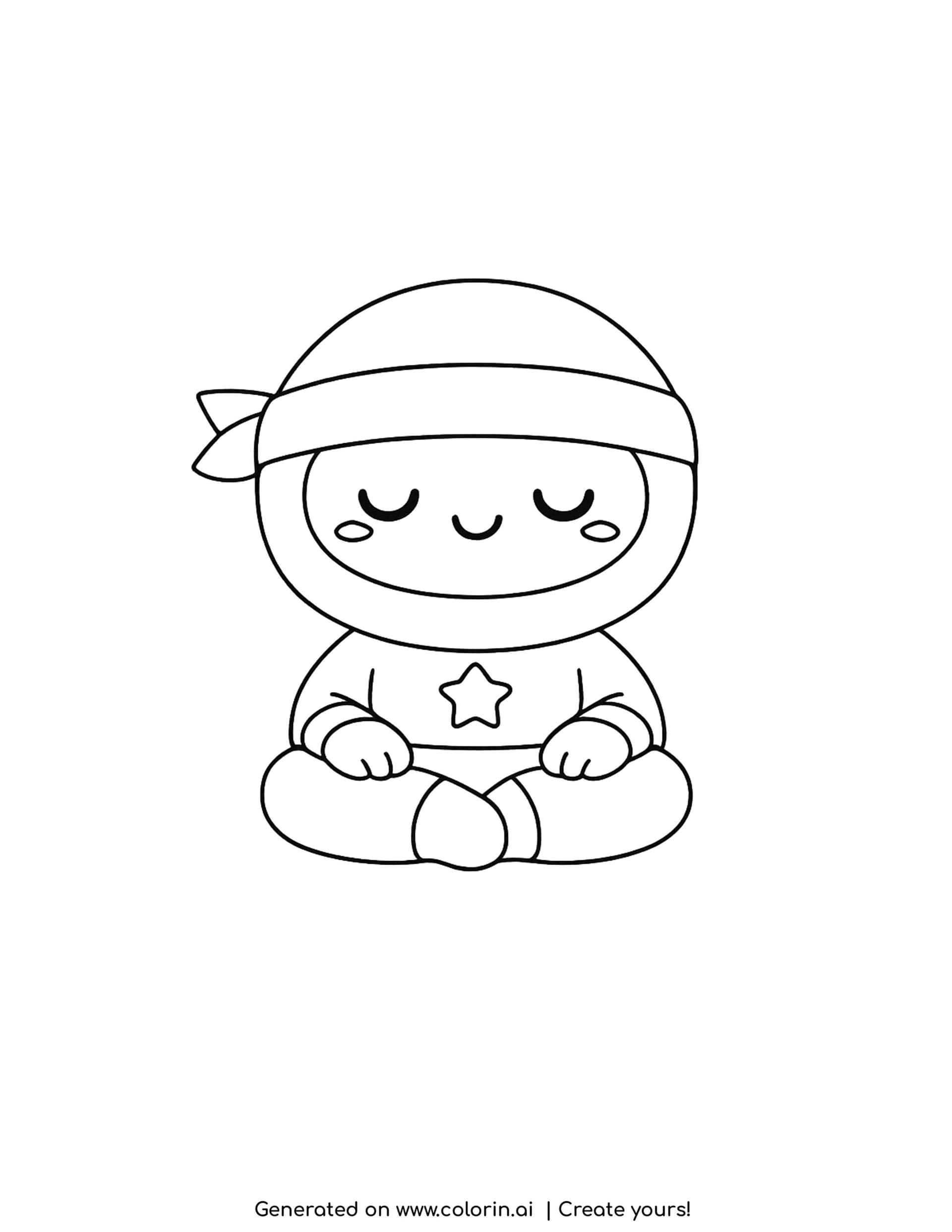 ninja sitting coloring pages - round ninja sitting cross legged with closed happy eyes and hands on the knees
