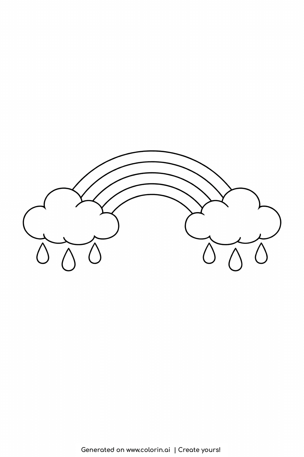 preschool bible coloring pages, a simple bold rainbow arch between two clouds with a few raindrops