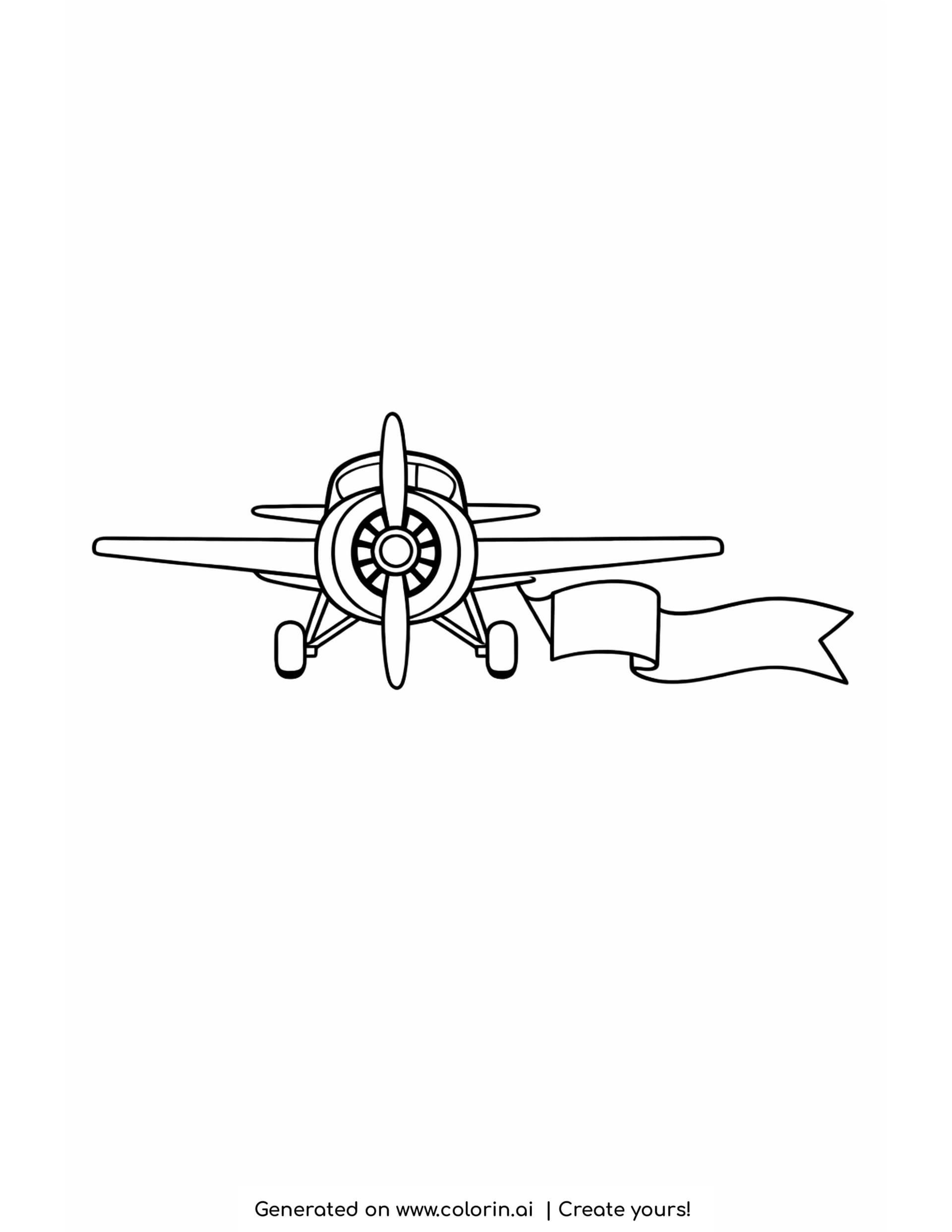 propeller plane outline coloring pages — propeller plane seen head on with radial engine and blank banner