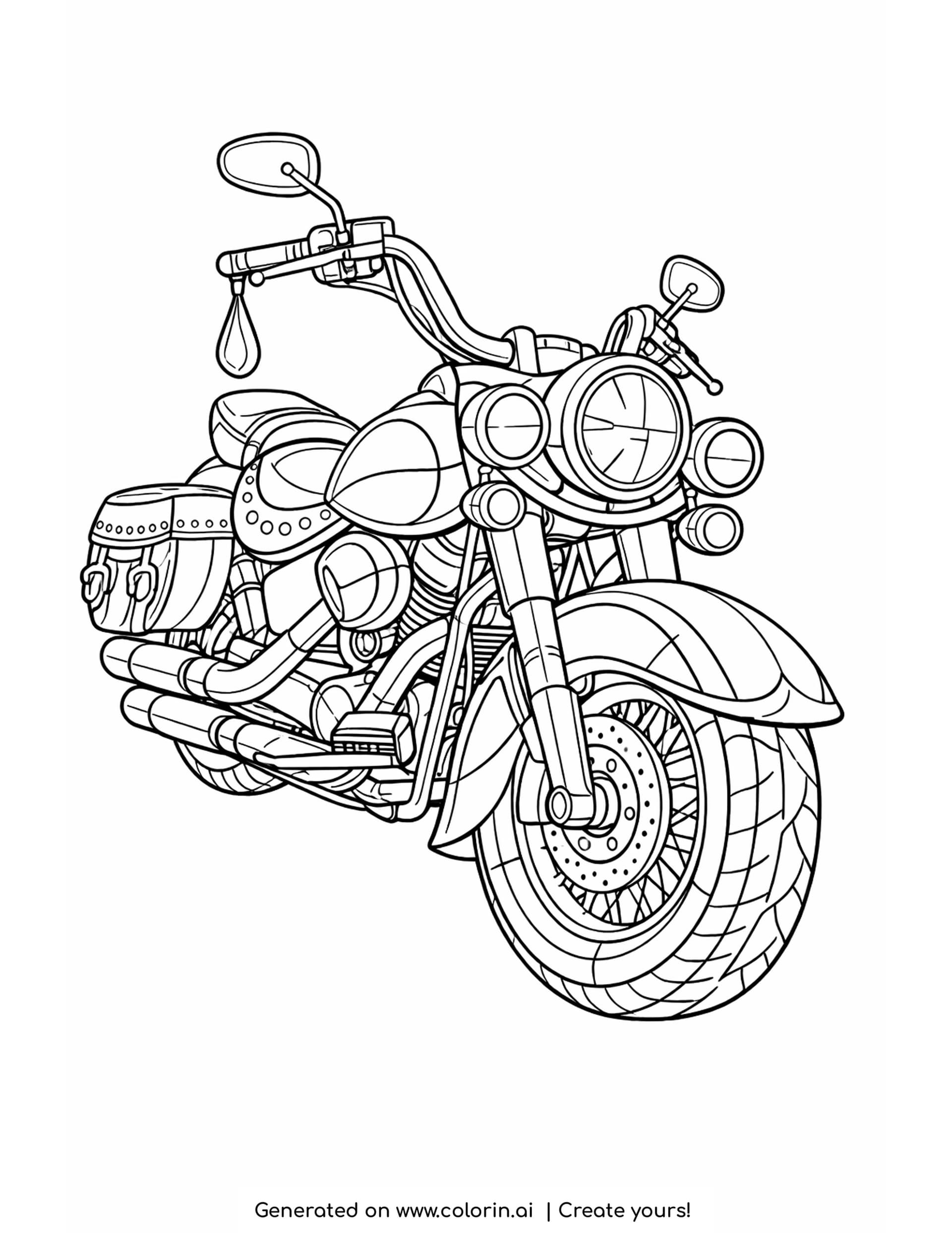 cruiser with chrome coloring pages - detailed cruiser seen from a front corner with chrome pipes and a studded seat