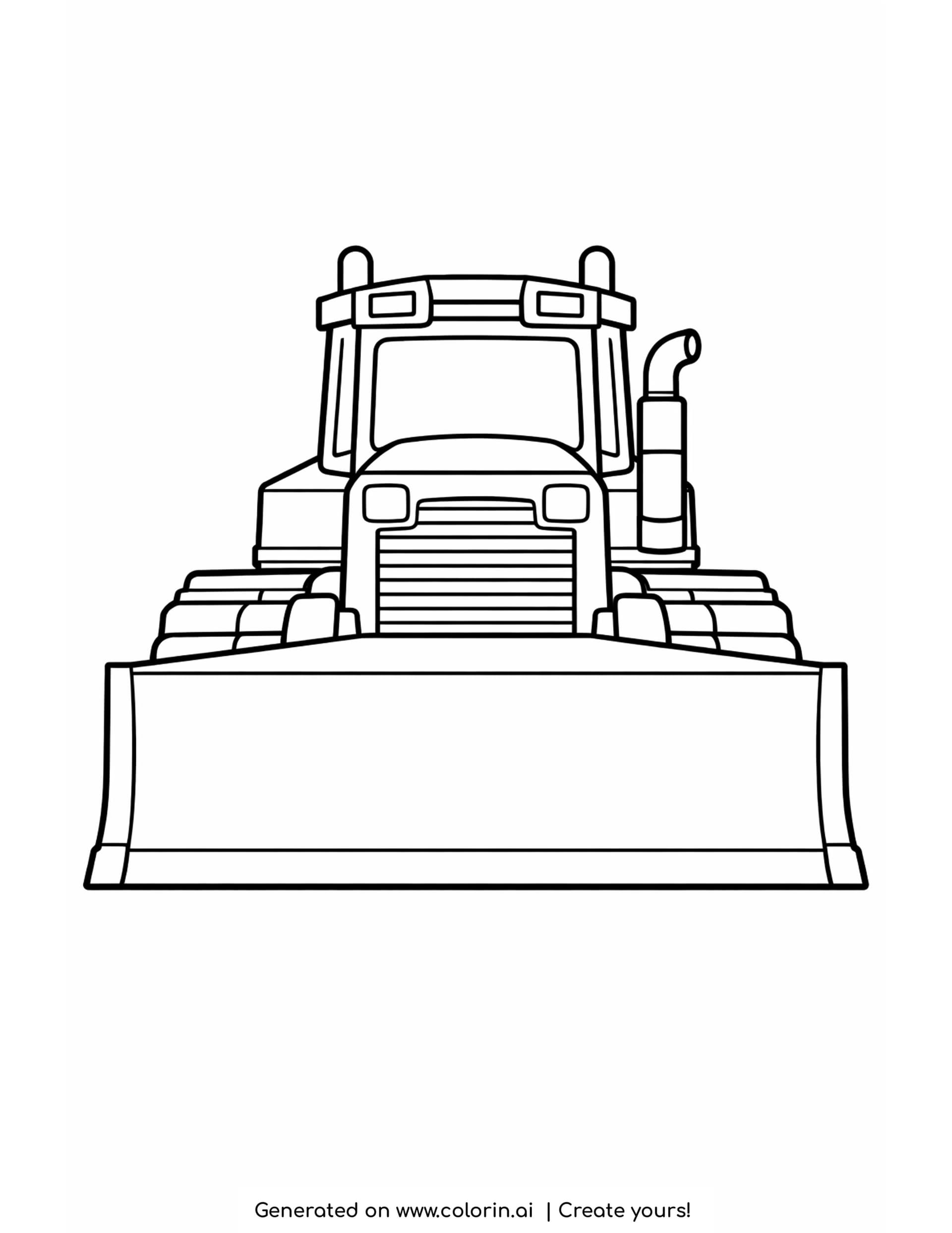simple bulldozer coloring pages: a bulldozer seen head on with a wide blade across the bottom of the page