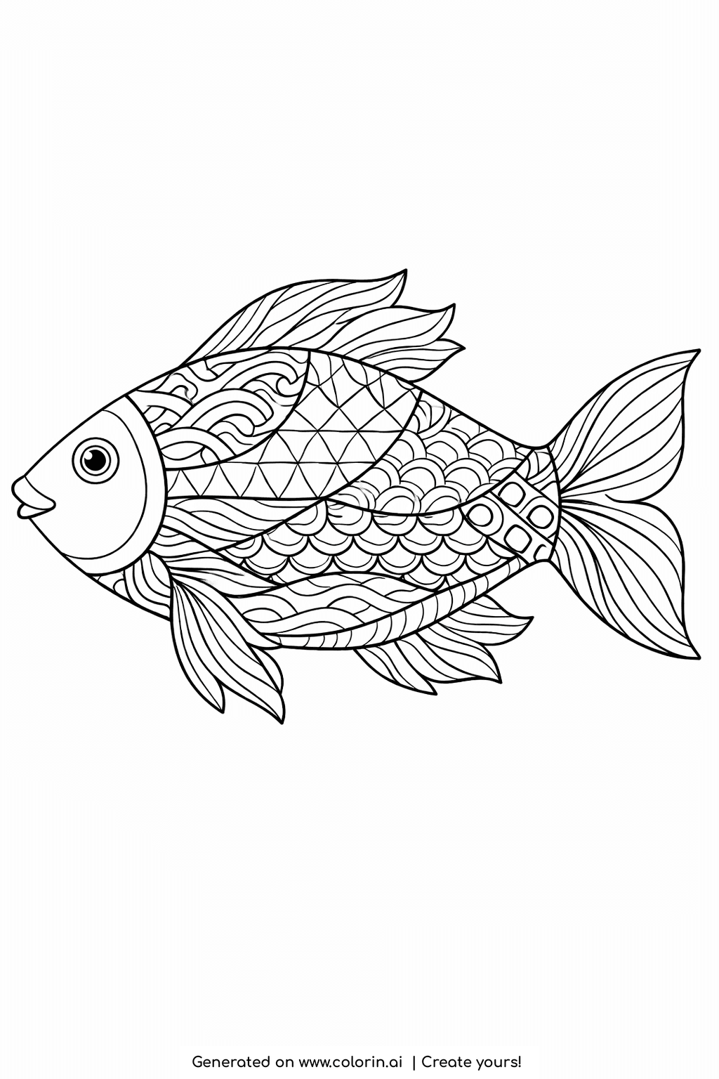printable bible verse coloring pages, ichthys fish in profile filled with zentangle scales and patterns