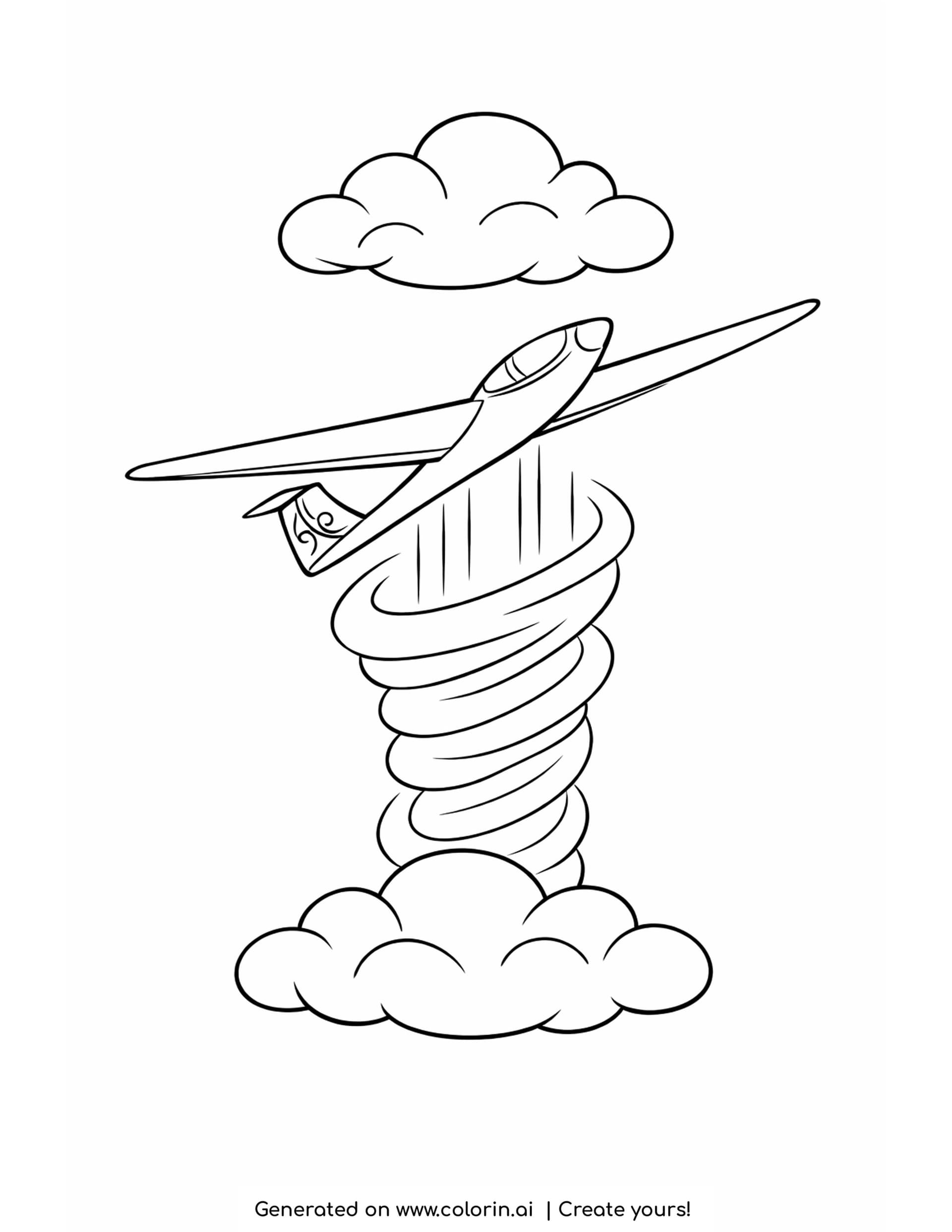 glider coloring pages — slim glider with long thin wings climbing on a spiral column of air