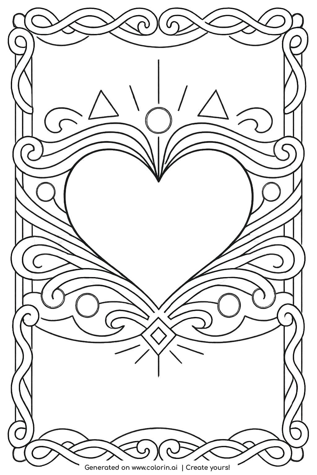 ornate heart with elegant patterns coloring page featuring decorative lines geometric accents and refined borders coloring page