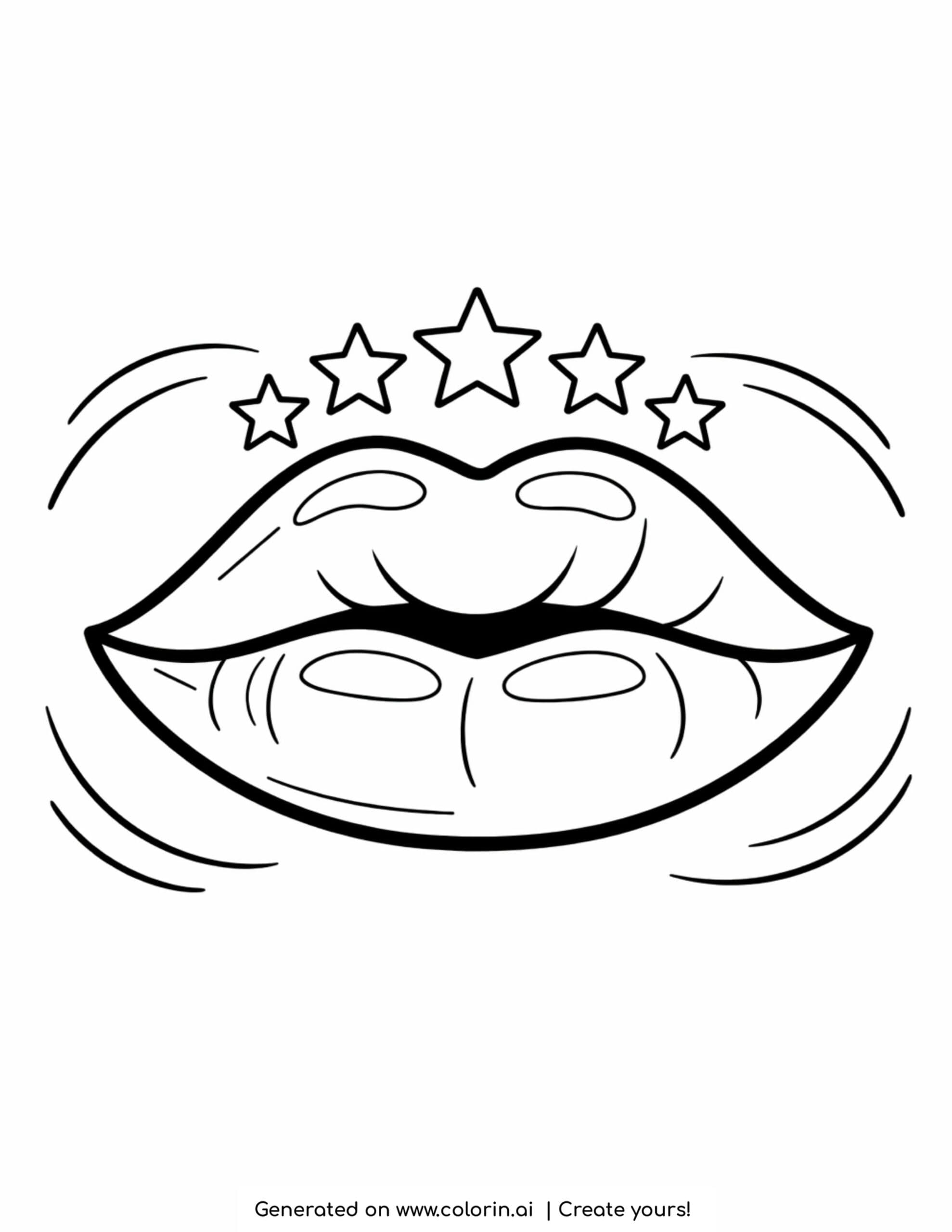 glossy lips with stars above coloring page with shine details and curved lines