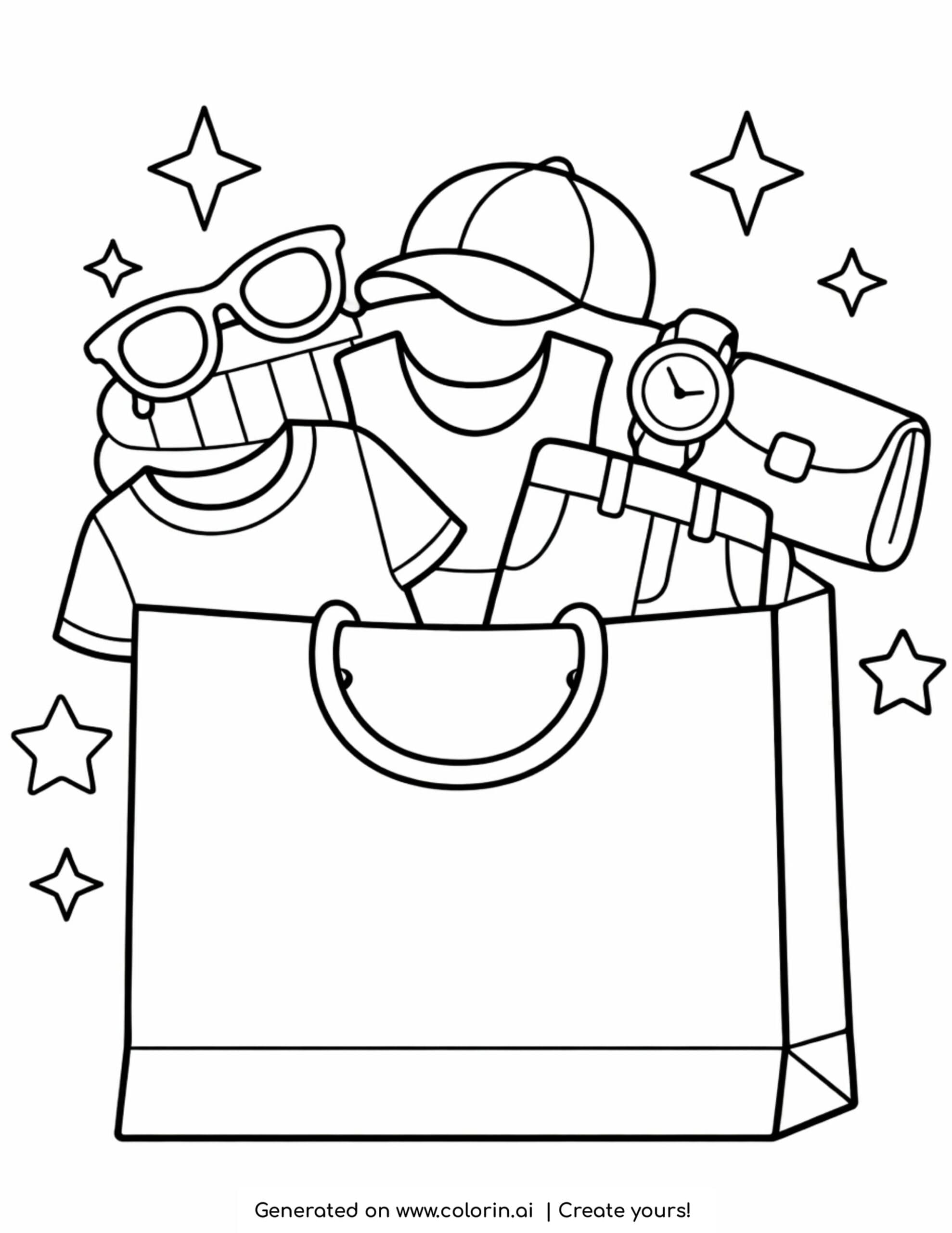 shopping bag with clothes and accessories coloring p